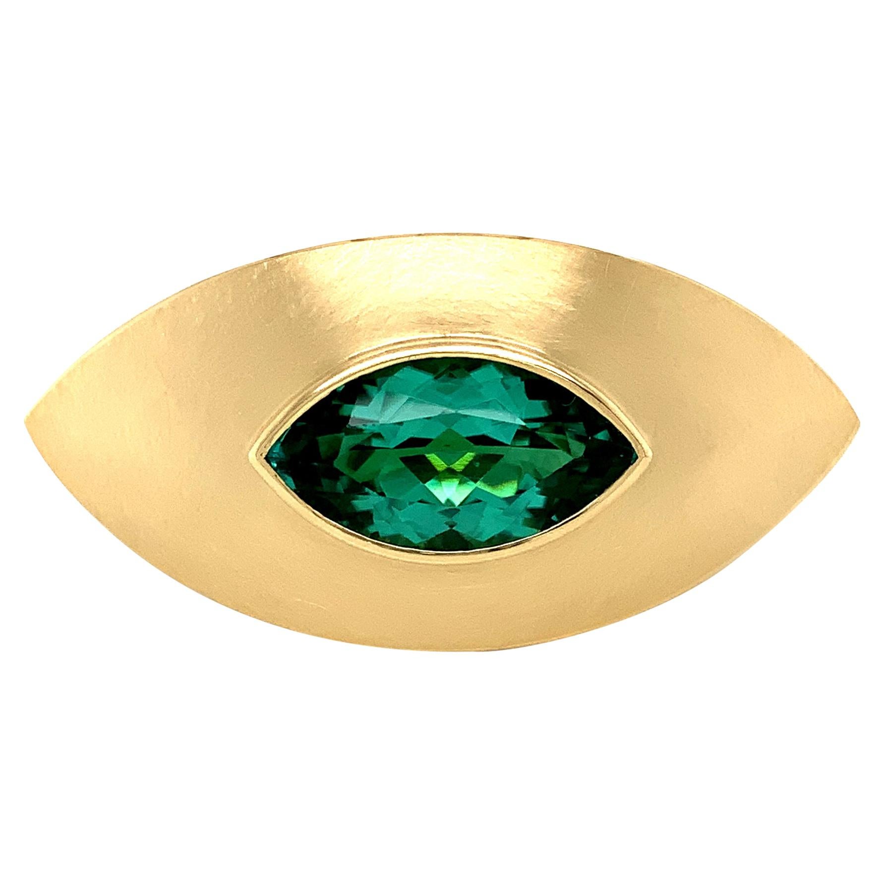 Georg Spreng - Eye Ring 18K Yellow Gold Marquis Natural Blue Green Tourmaline For Sale