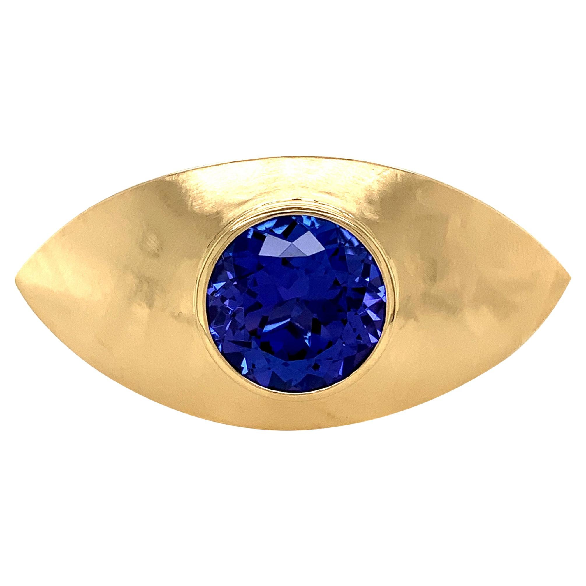 Spreng Eye Ring 18 Karat Yellow Gold with Round Natural Blue