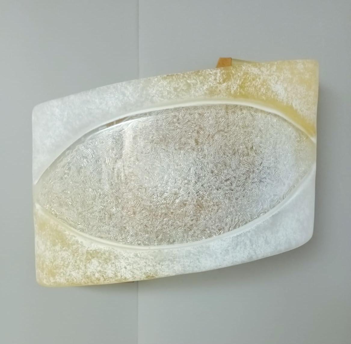 Vintage Italian Murano glass wall lights in amber and frosted white color with an 