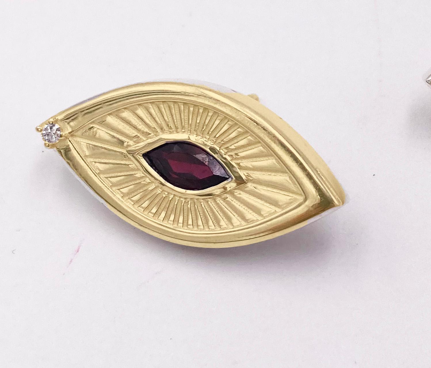 Eye Shape Victorian Sigh 18K White Gold Garnet Diamond Symbolist Earrings For Sale 5