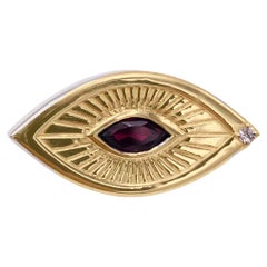 Eye Shape Victorian Sigh 18K White Gold Garnet Diamond Symbolist Earrings