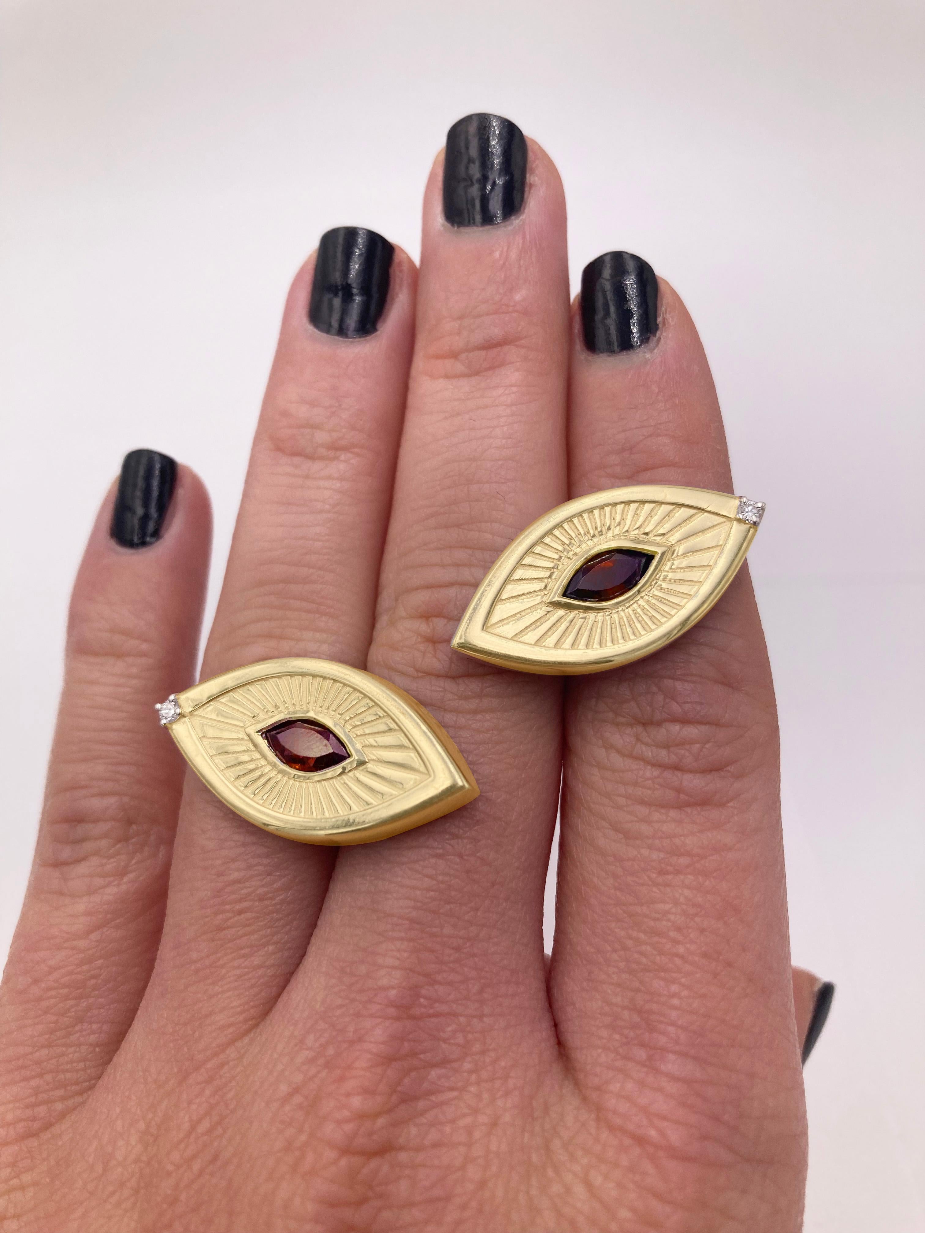 Women's Eye Shape Victorian Sigh 18K White Gold Garnet Diamond Symbolist Earrings For Sale