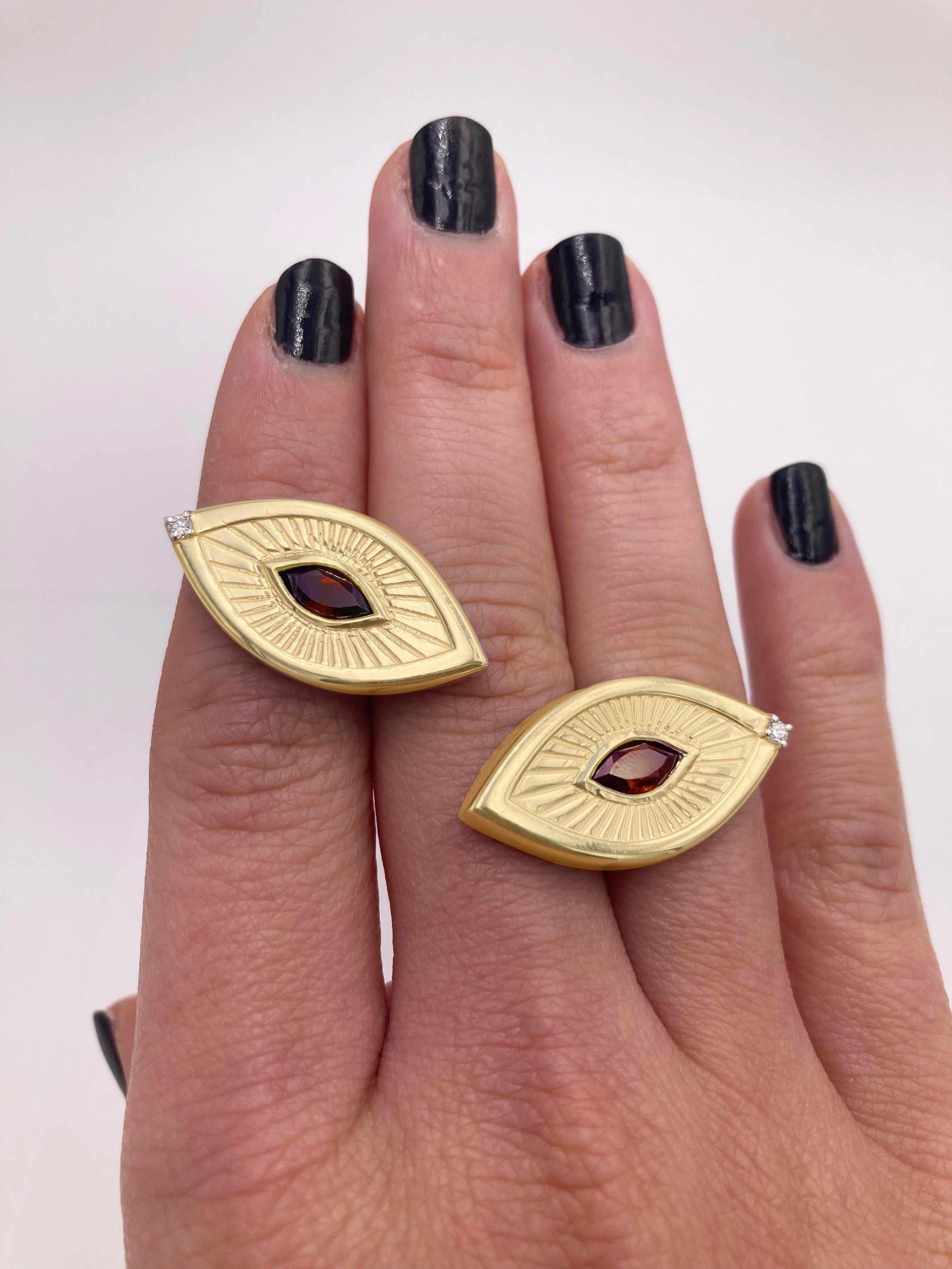 Eye Shape Victorian Sigh 18K White Gold Garnet Diamond Symbolist Earrings For Sale 3