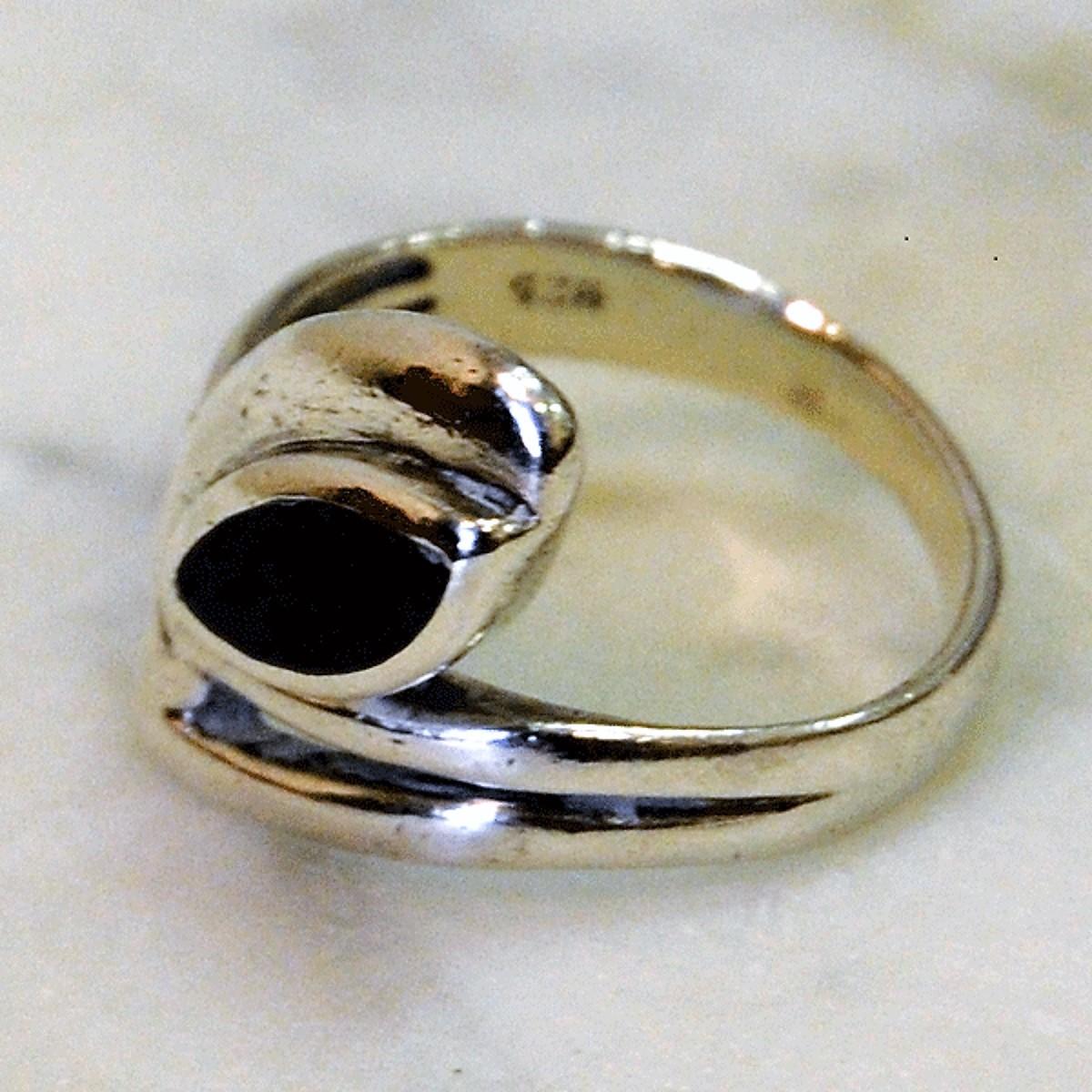 Scandinavian Eye Shaped Silver Ring with Brown Oval Stone 1950s-1960s, Scandinavia