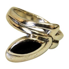 Eye Shaped Silver Ring with Brown Oval Stone 1950s-1960s, Scandinavia