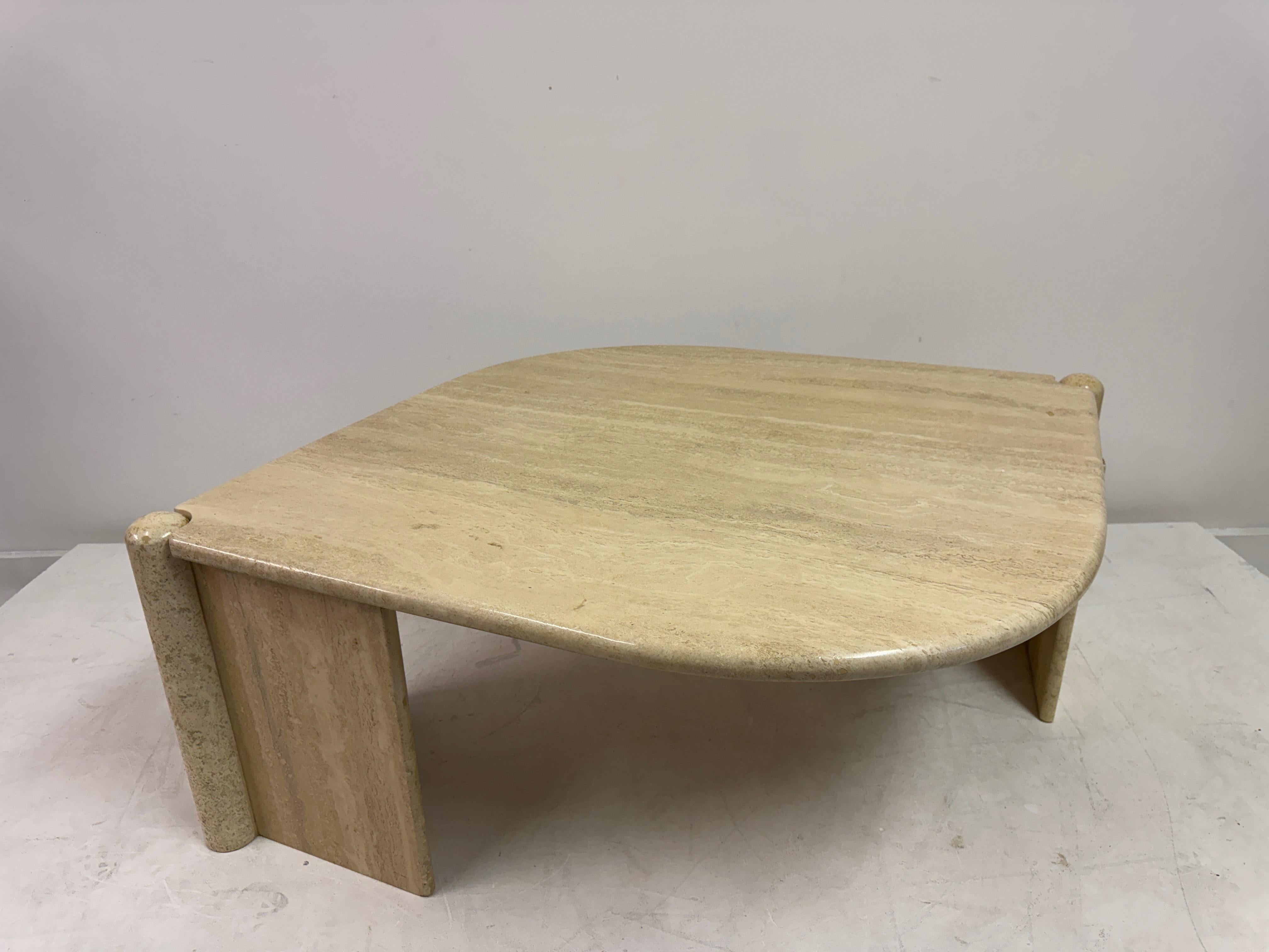 Eye-Shaped Travertine Coffee Table, 1980s For Sale 5