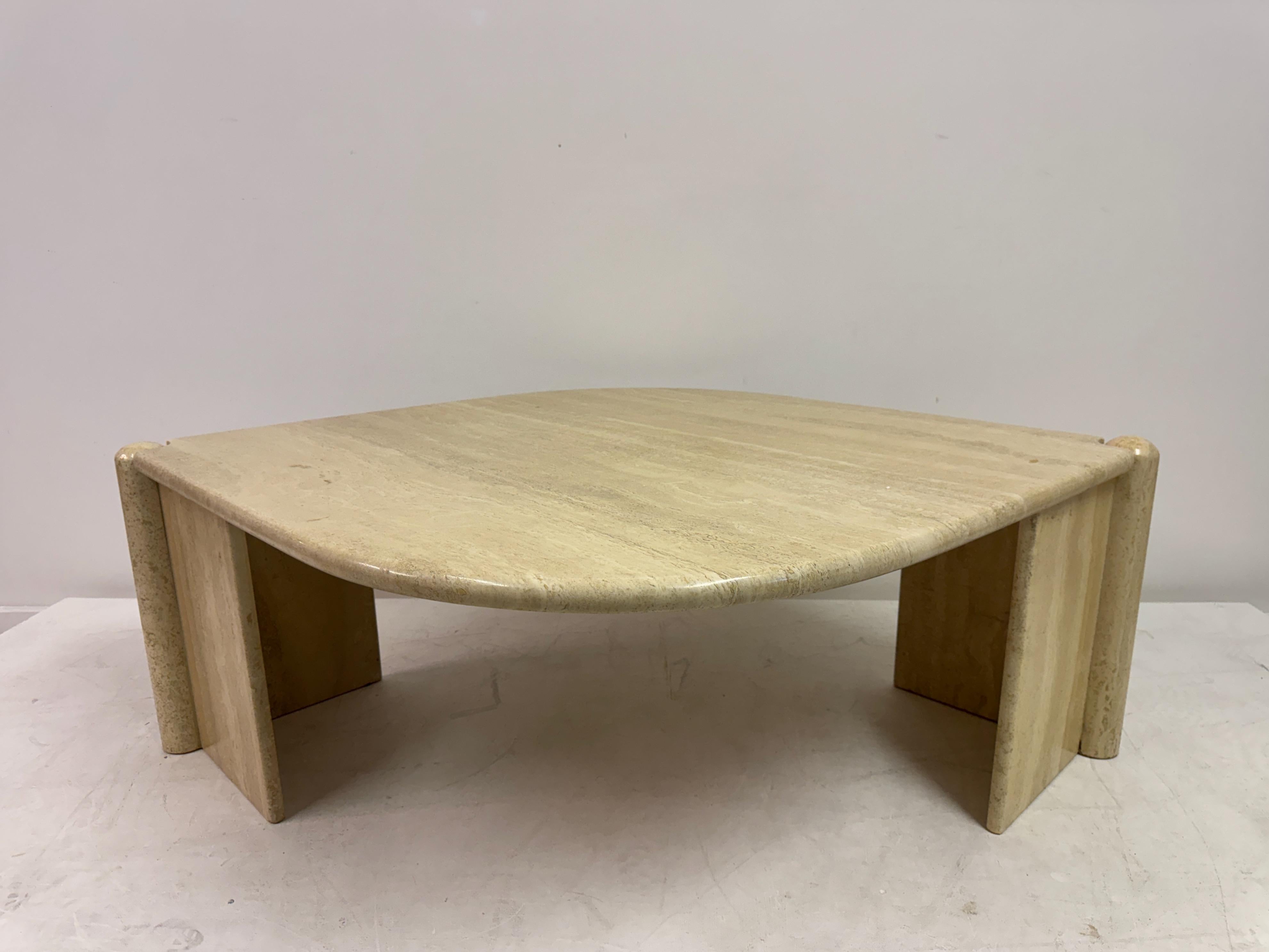 Post-Modern Eye-Shaped Travertine Coffee Table, 1980s For Sale