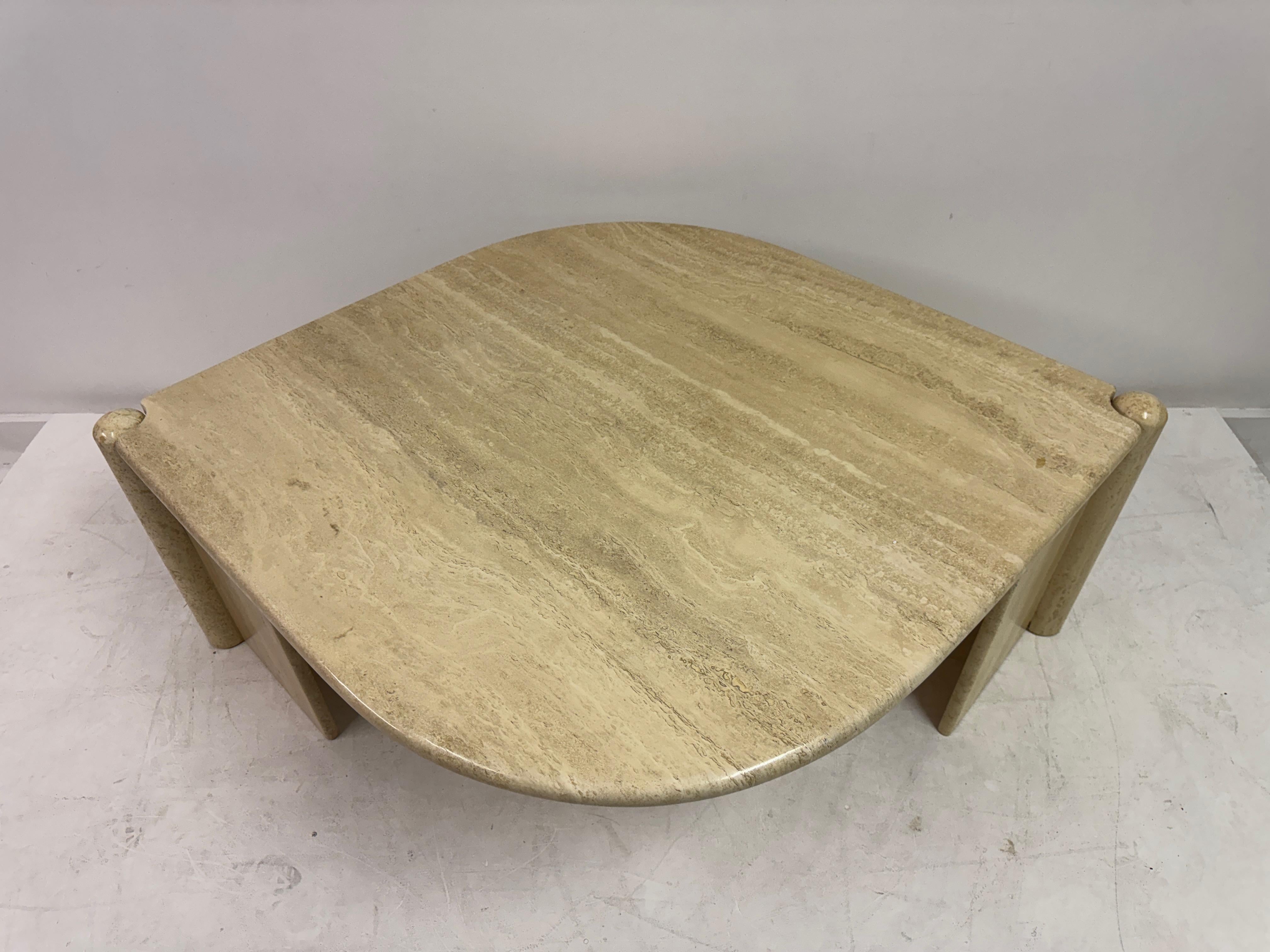 Italian Eye-Shaped Travertine Coffee Table, 1980s For Sale