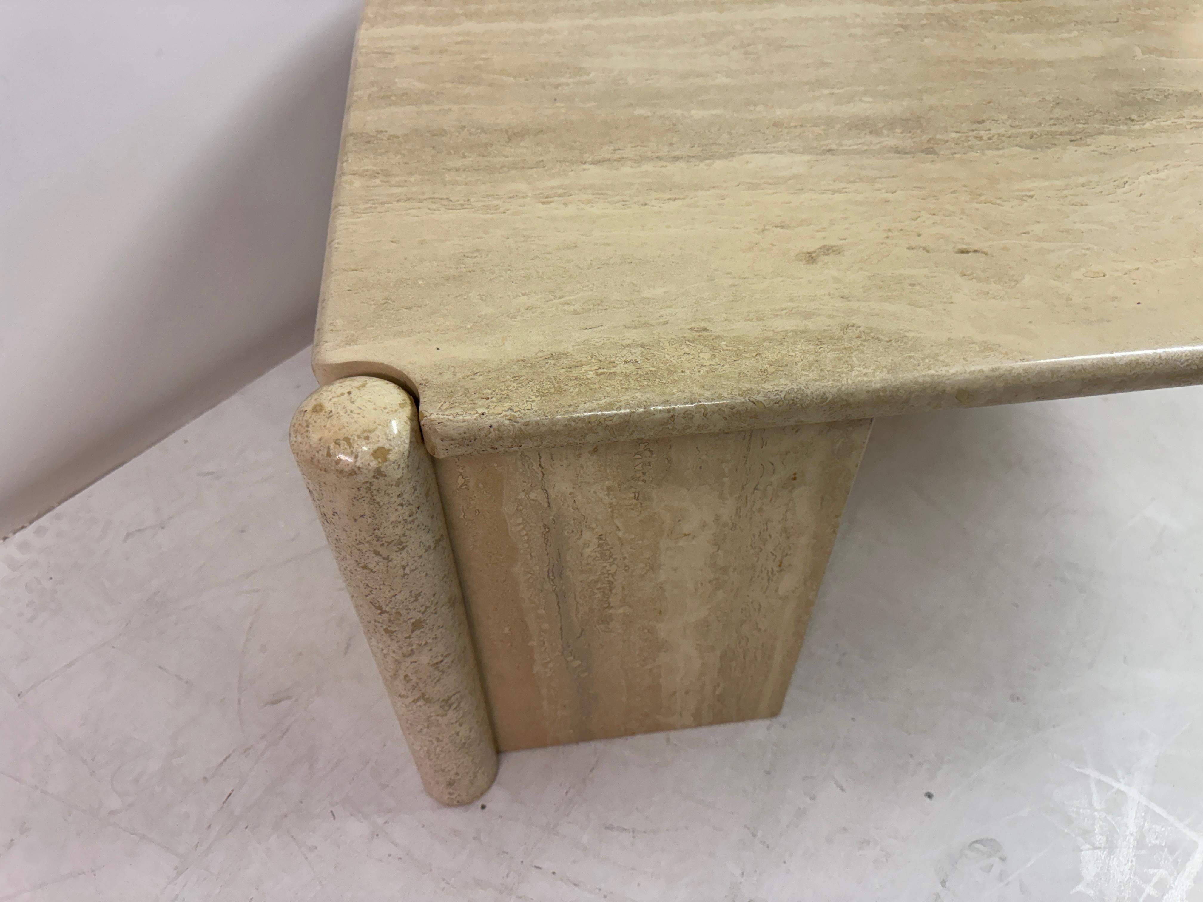 Eye-Shaped Travertine Coffee Table, 1980s For Sale 1