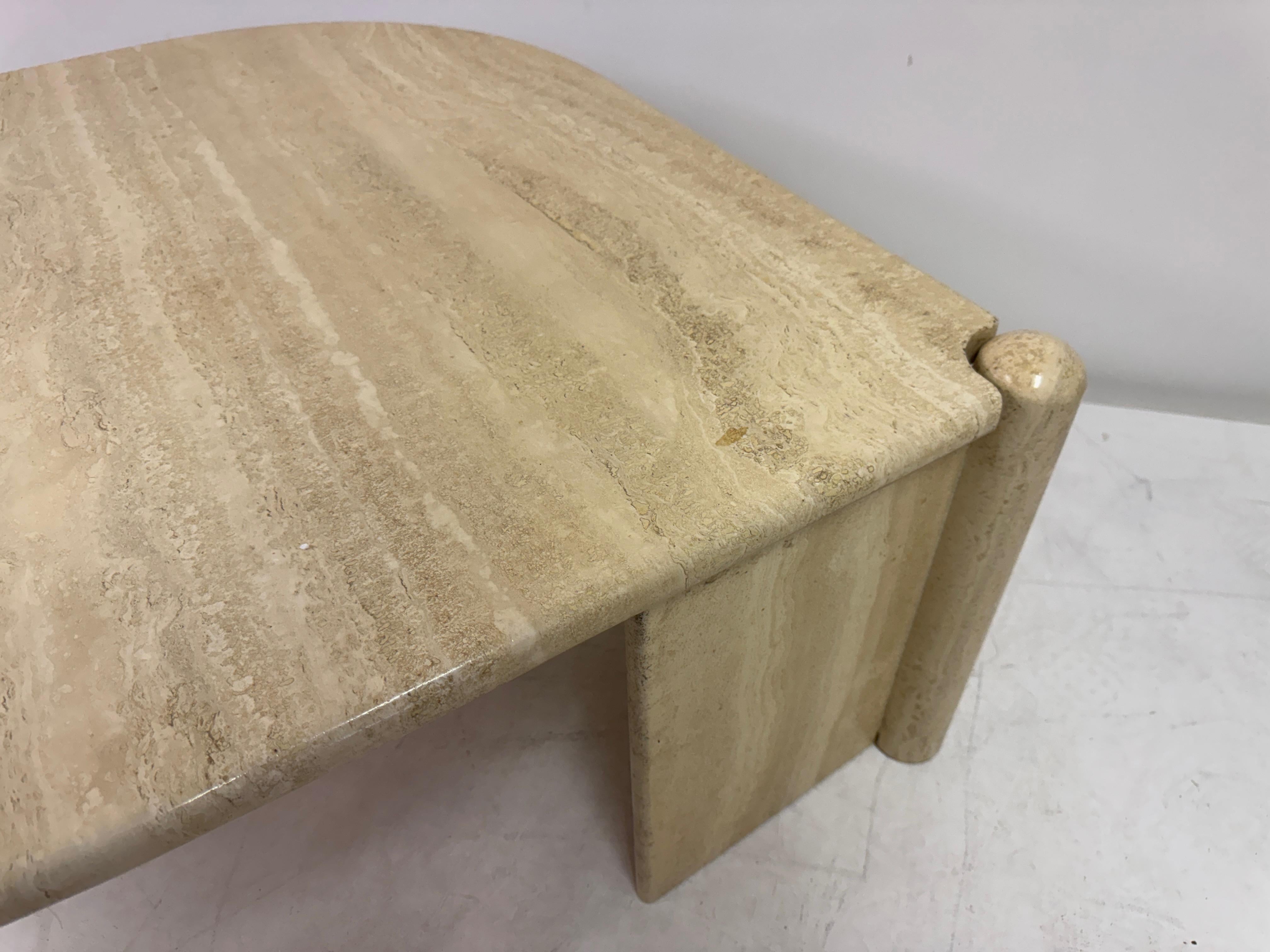 Eye-Shaped Travertine Coffee Table, 1980s For Sale 2