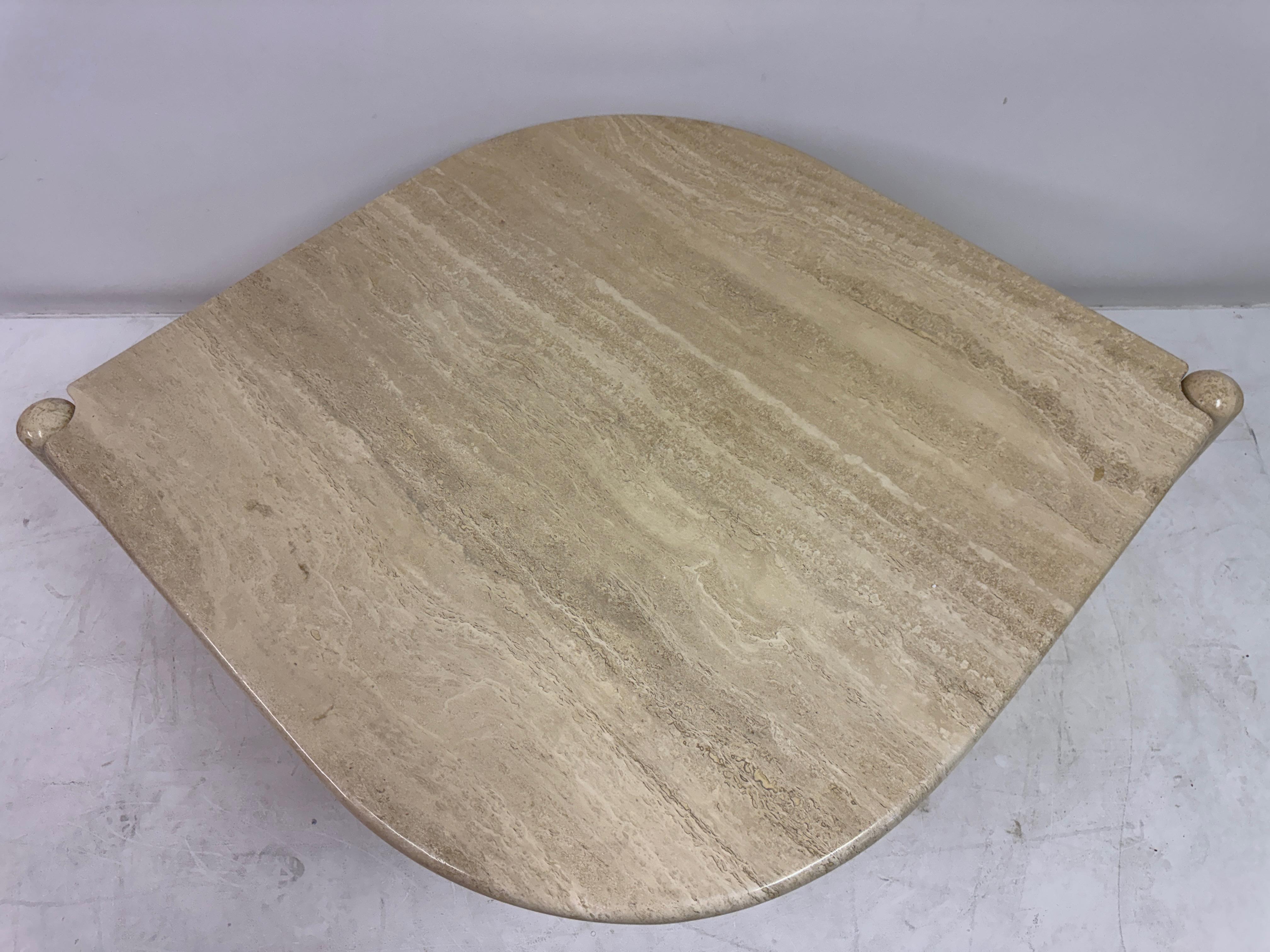 Eye-Shaped Travertine Coffee Table, 1980s For Sale 3