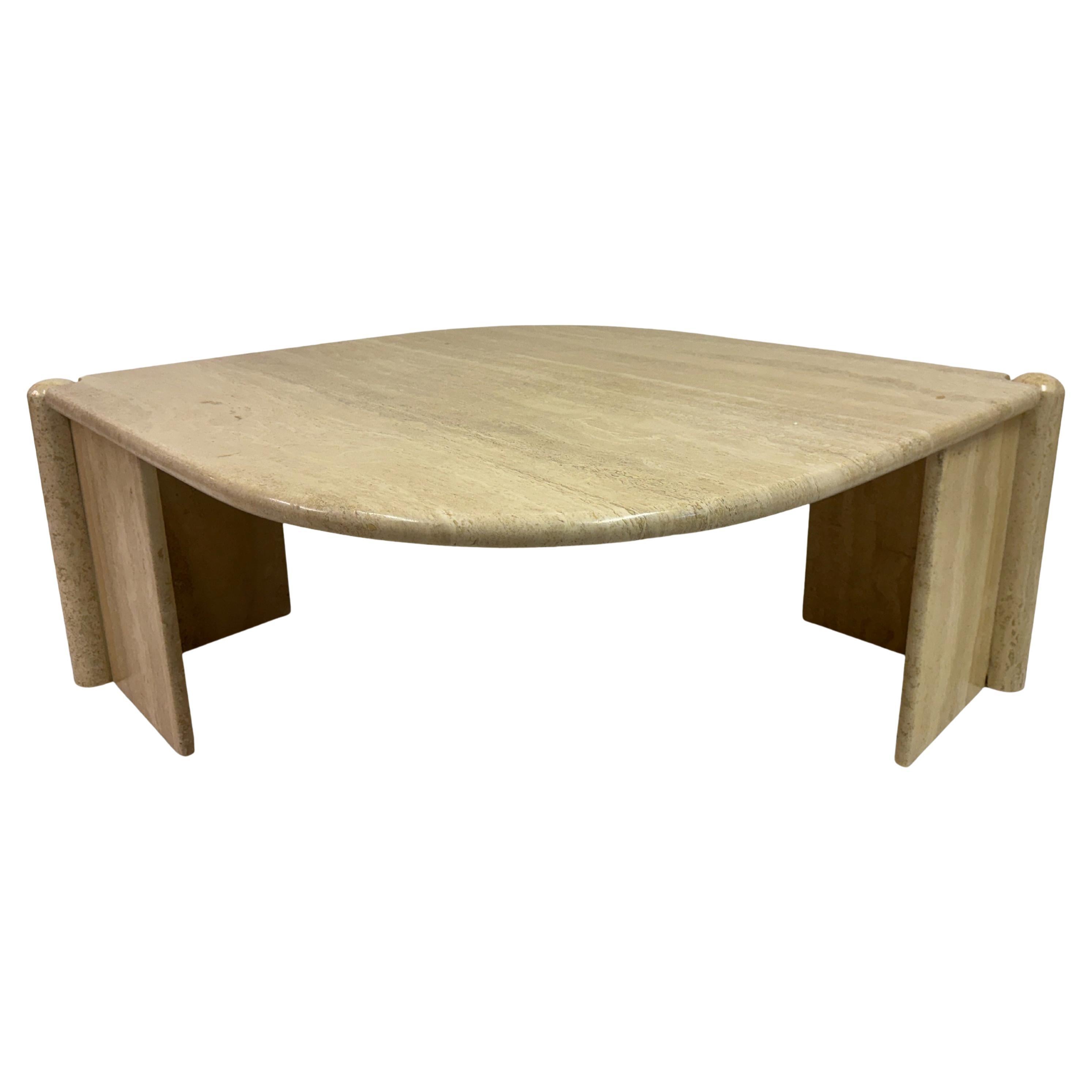 Eye-Shaped Travertine Coffee Table, 1980s For Sale