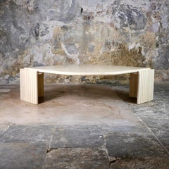 Eye-shaped travertine coffee table by Roche Bobois, France, 1970s