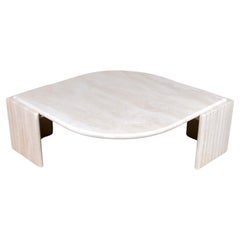 Eye-shaped travertine coffee table by Roche Bobois, France, 1980s