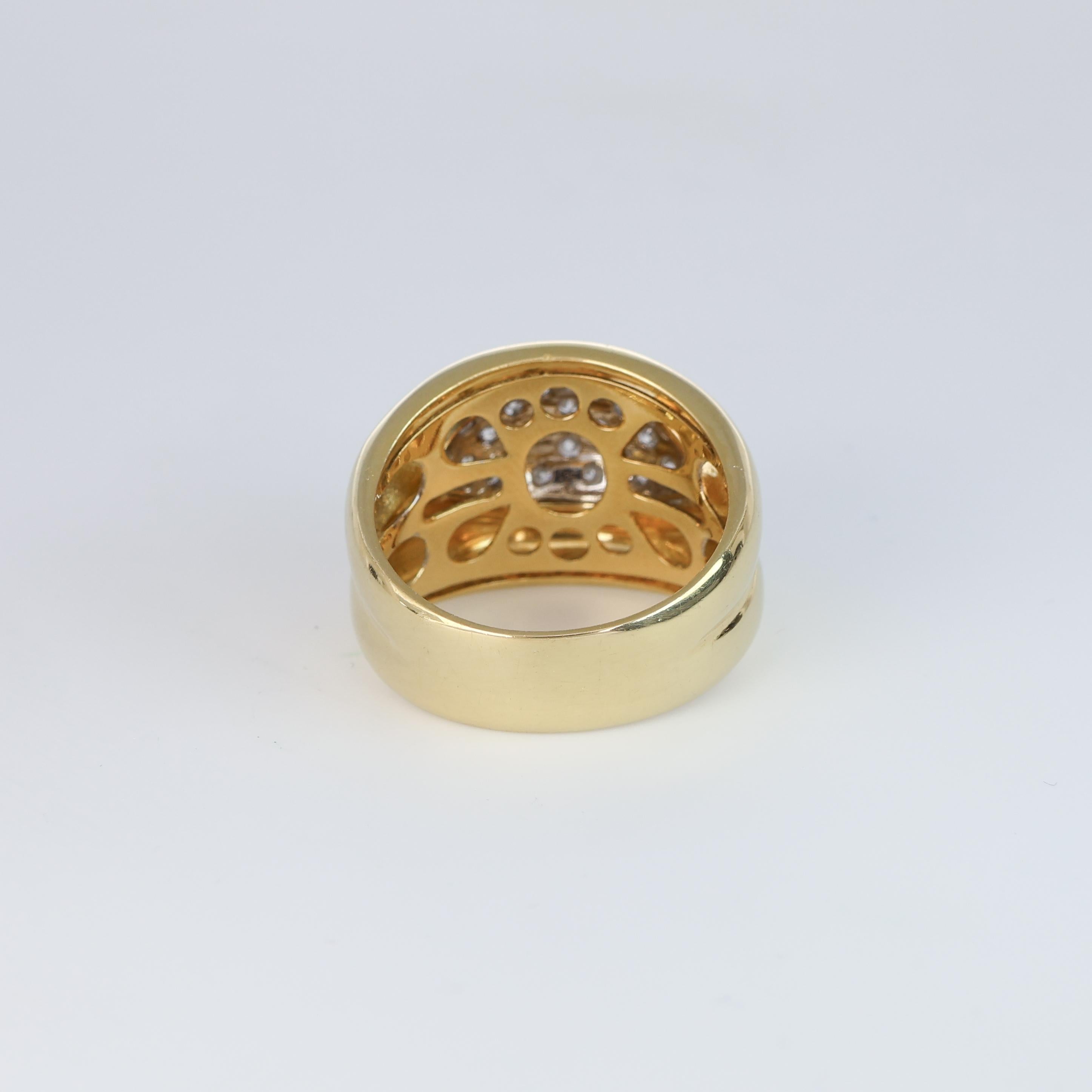 Women's or Men's Eye-Shaped Vintage Band Ring White Diamonds 0.86 Carats Yellow and White Gold For Sale