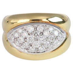 Eye-Shaped Vintage Band Ring White Diamonds 0.86 Carats Yellow and White Gold