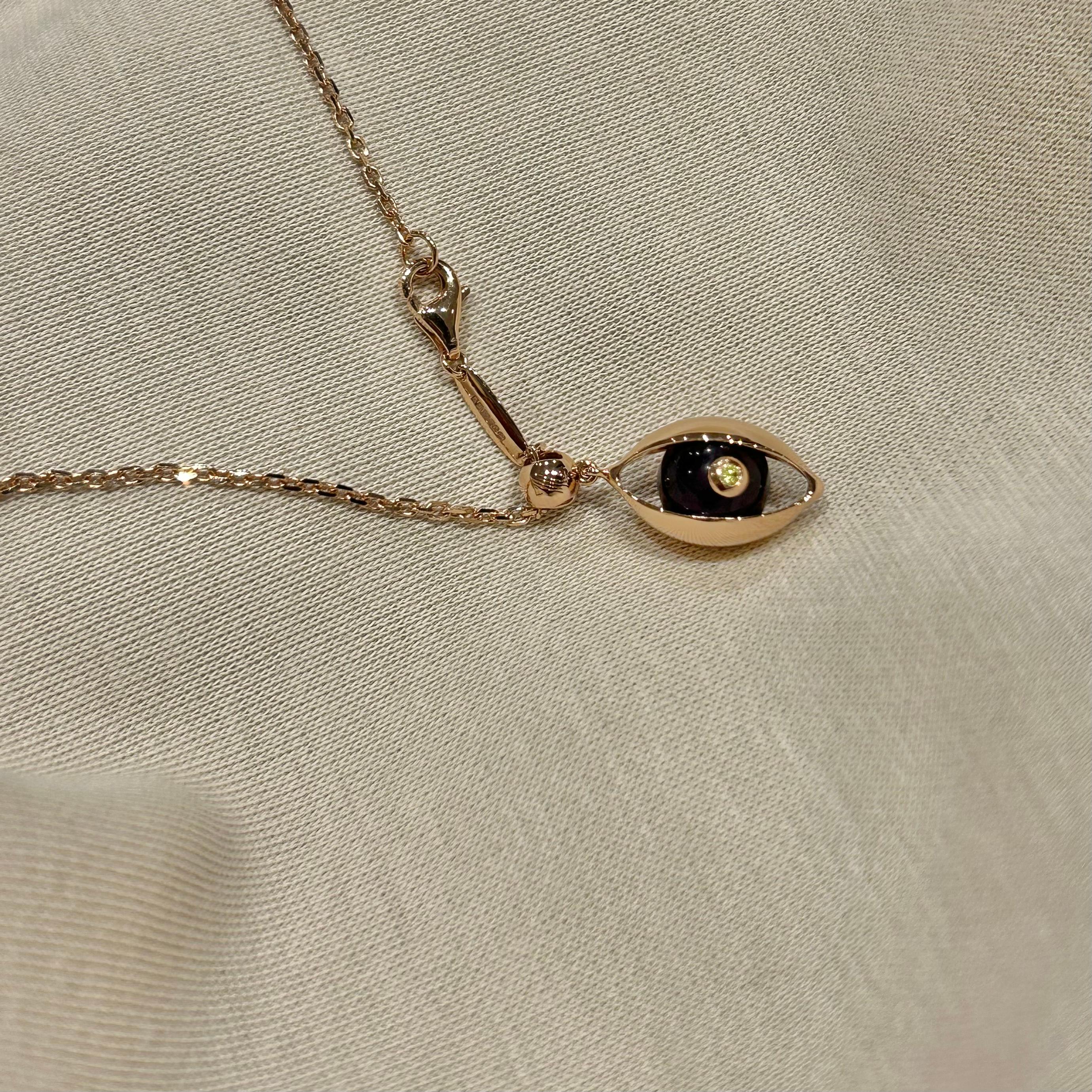 Artisan Eye Unisex Pendant Necklace 18 Karat Rose Gold Purple Amethyst Yellow Diamond For Sale