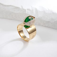 Eye Unisex Ring 18 Karat Yellow Gold Green Chalcedony Ruby Diamond