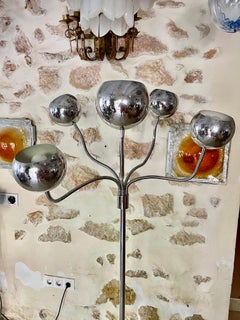 Lampadaire à bras articulés Eyeball en métal chromé, années 1980