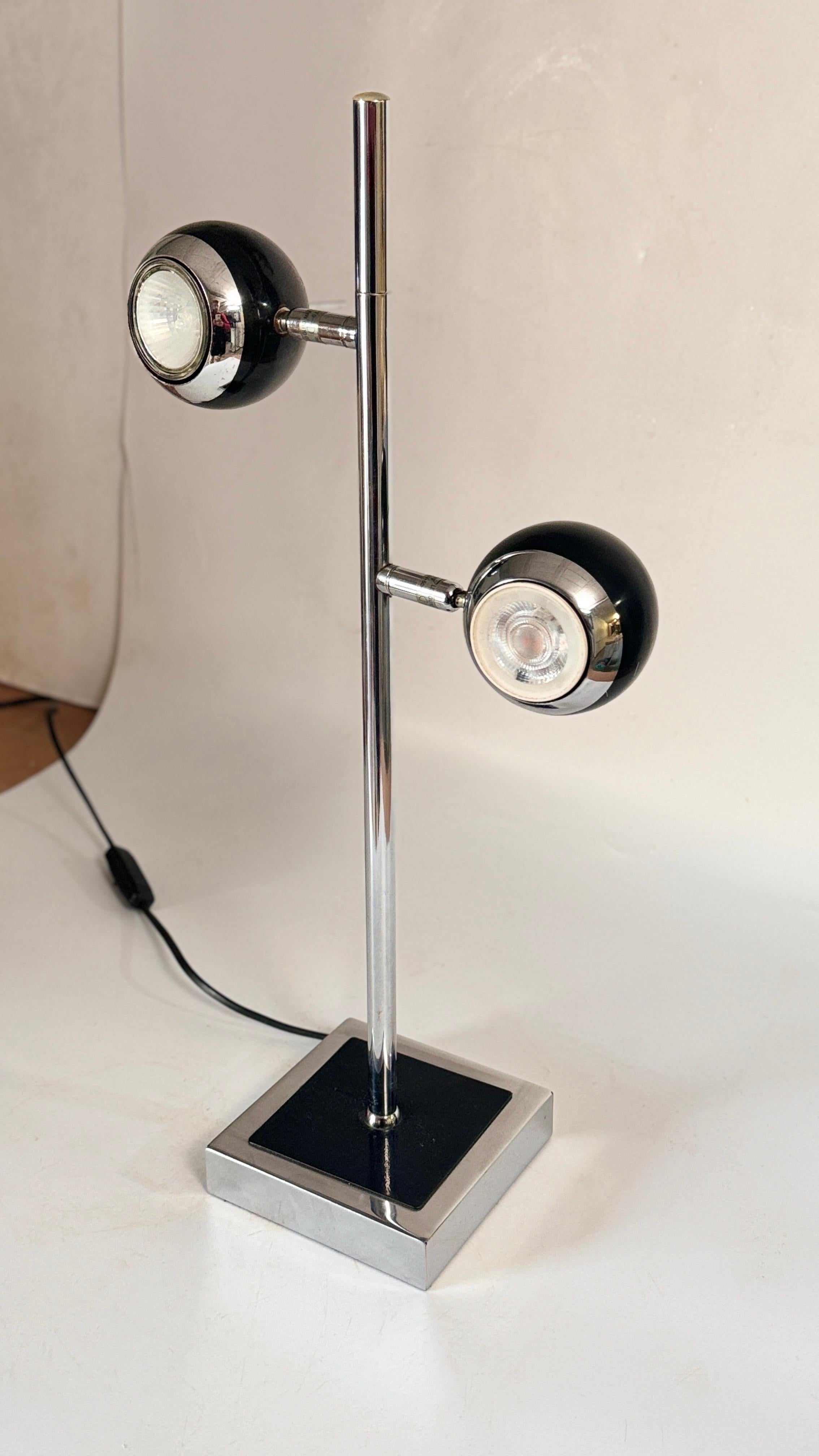 Eyeballs Table Lamp, 1980s Black and Siver Color France Removable globes For Sale 4
