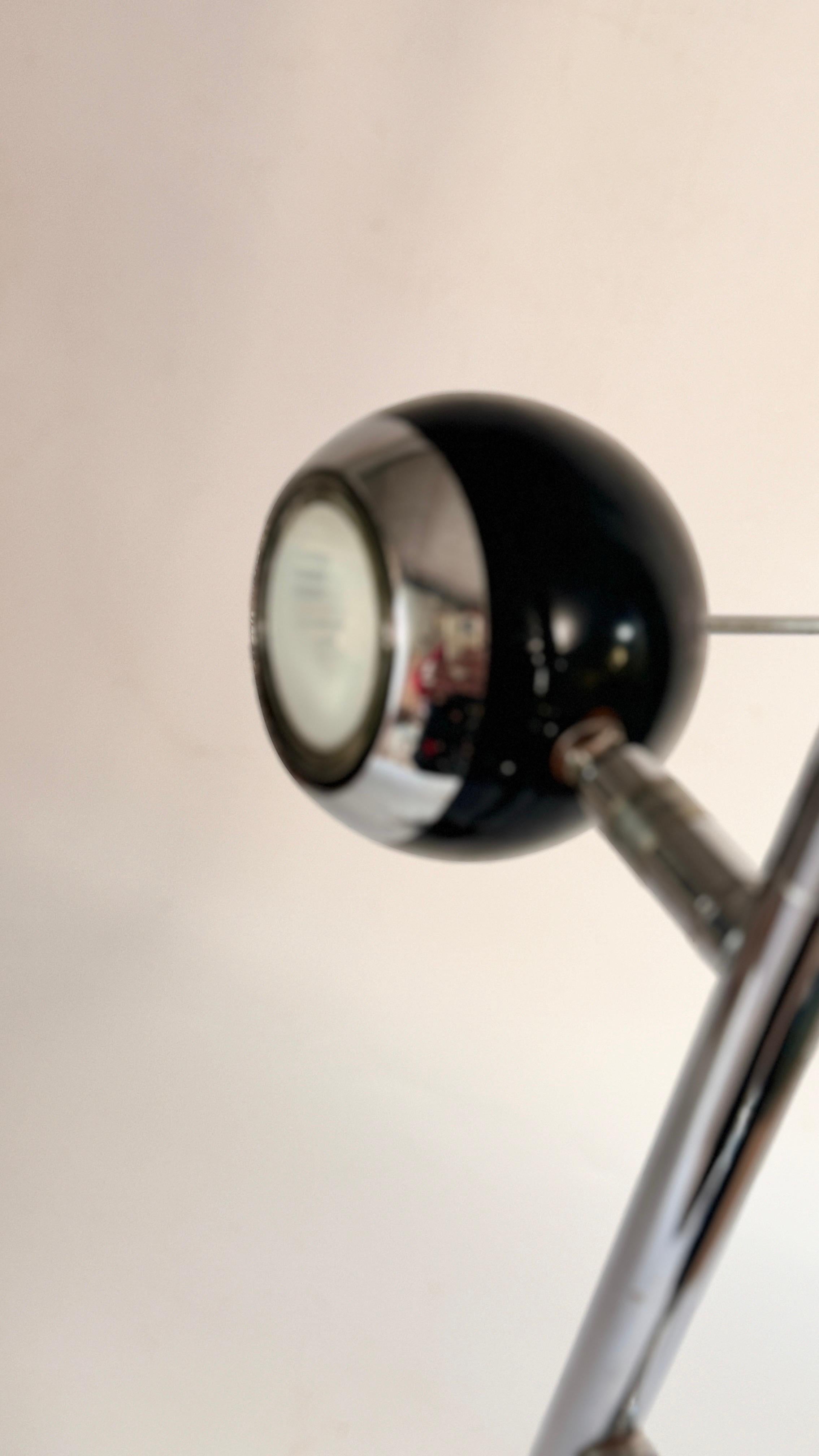 Metal Eyeballs Table Lamp, 1980s Black and Siver Color France Removable globes For Sale