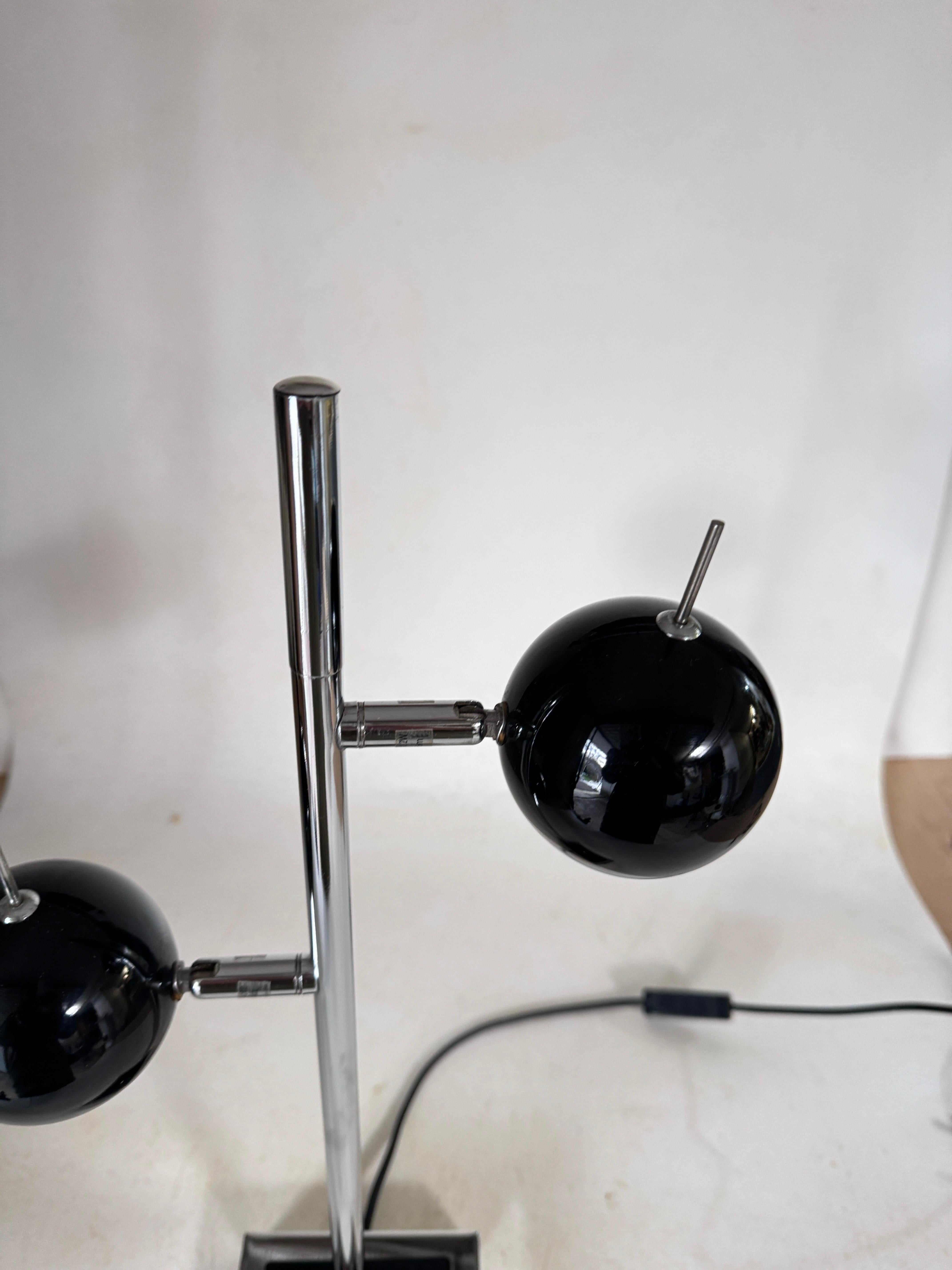  Eyeballs Table Lamp, 1980s Black and Siver Color France Removable globes For Sale 1