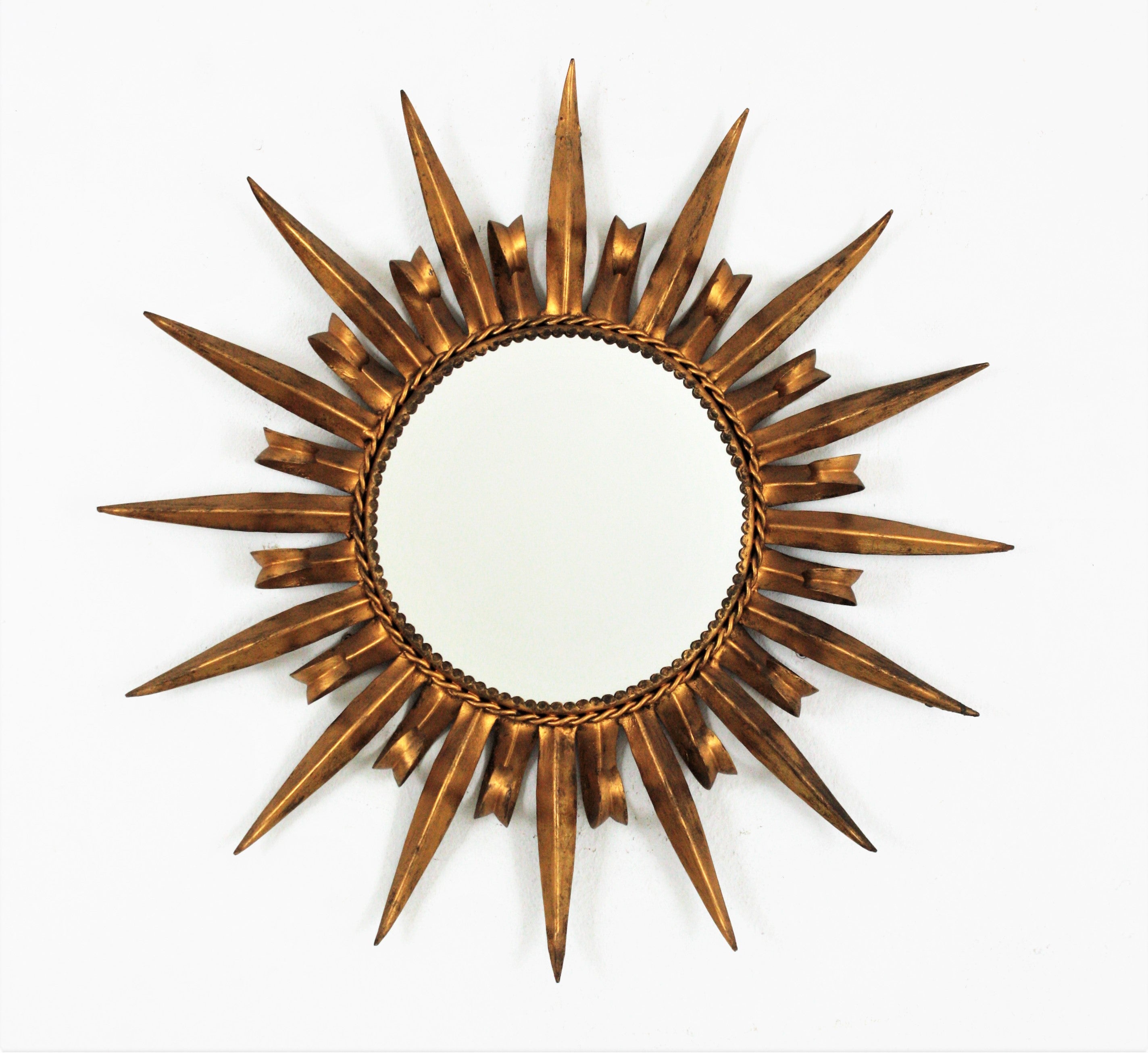 Eyelash Sunburst Mirror in Gilt Wrought Iron, France 1950s