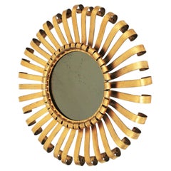 Eyelash Sunburst Wall Mirror, Gilt Wrought Iron, Smoke Glass