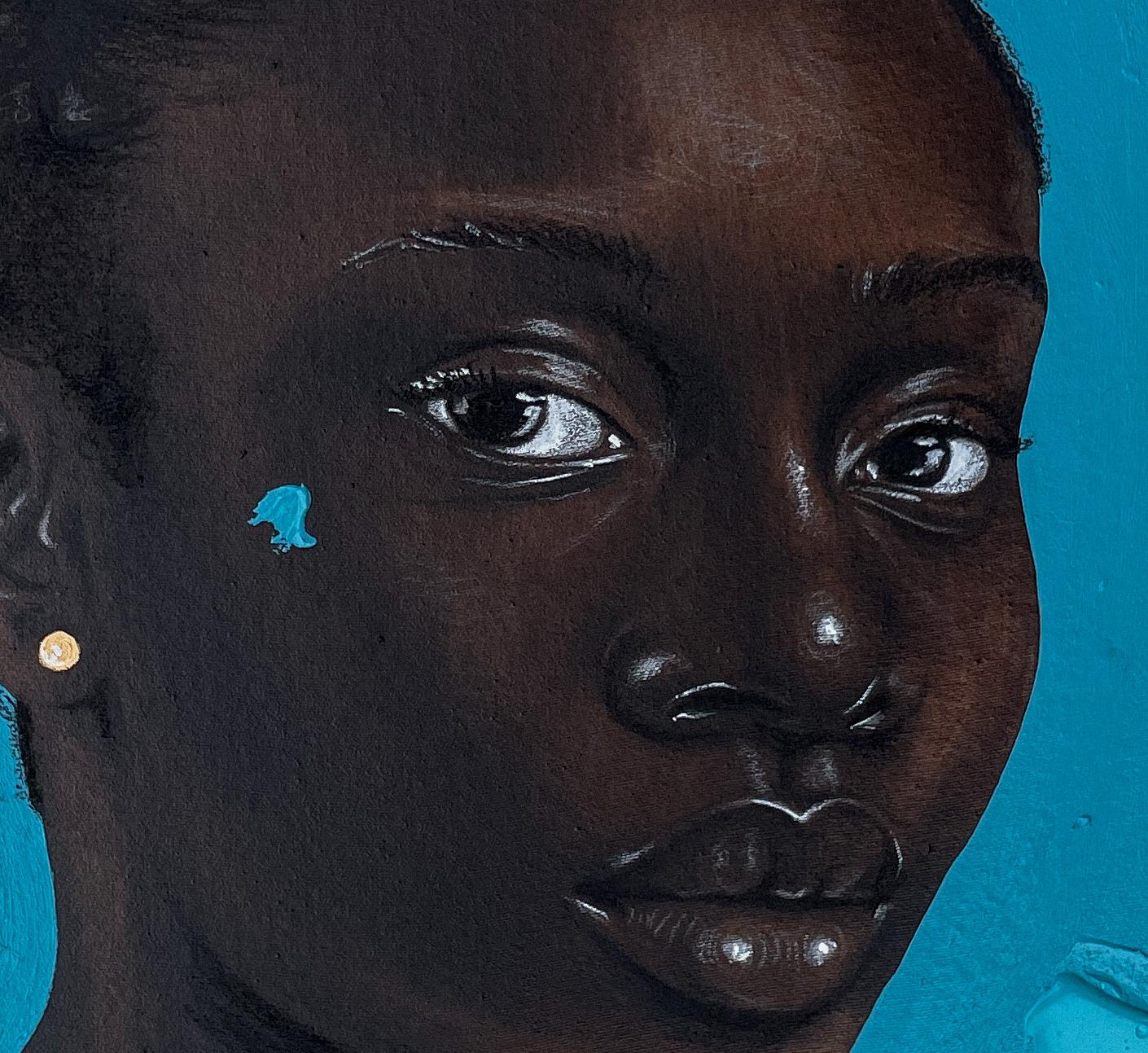 Oloju Ede (One With Beautiful Eyes) - Blue Portrait Painting by Eyitayo Alagbe