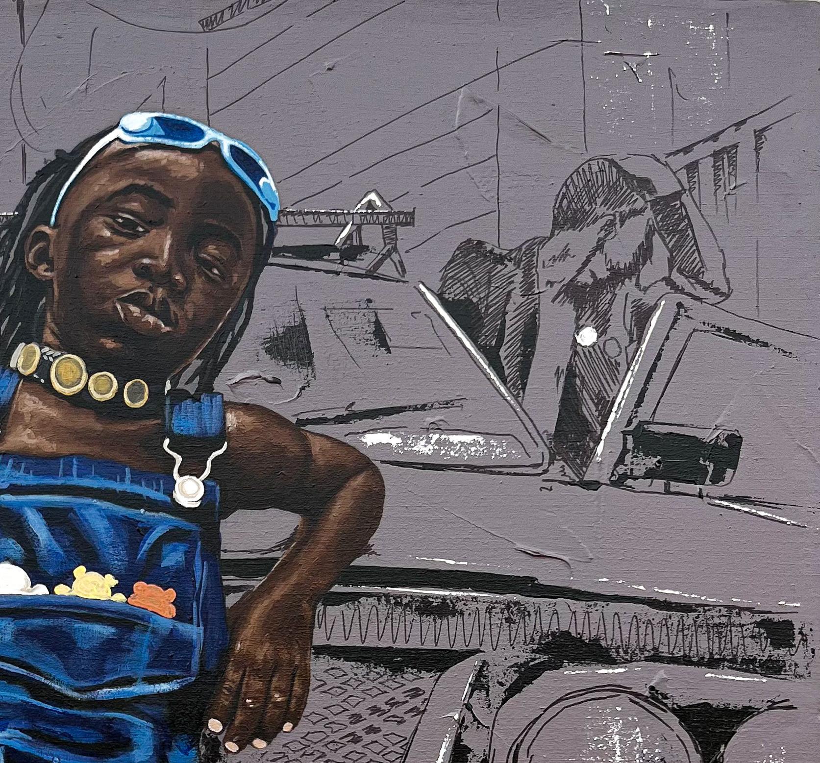 Creative Rebel - 21° secolo, Contemporaneo, Figurativo, Tecnica mista, Bambini - Figurative Painting Grigio di Eyitayo Alagbe 