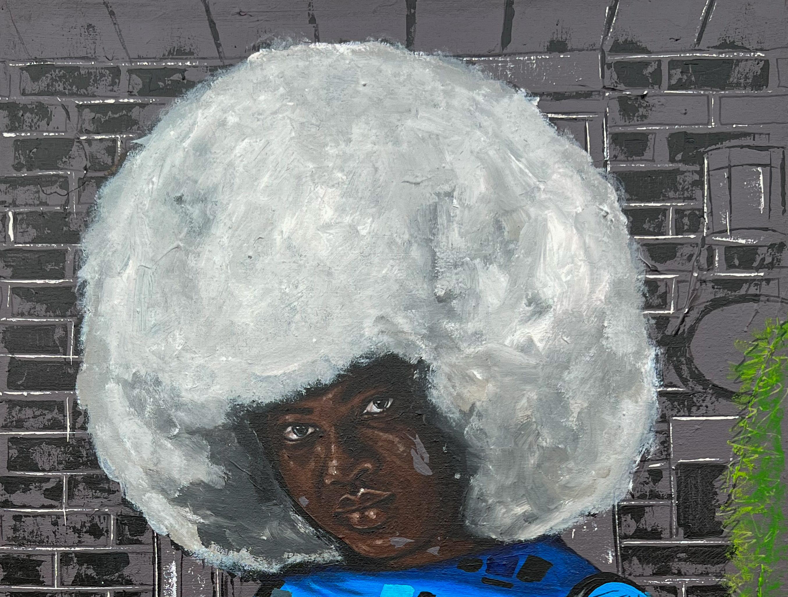 Encontrar consuelo en tierra extranjera 1 - Siglo XXI, Contemporáneo, Retrato, Mujeres - Painting de Eyitayo Alagbe 
