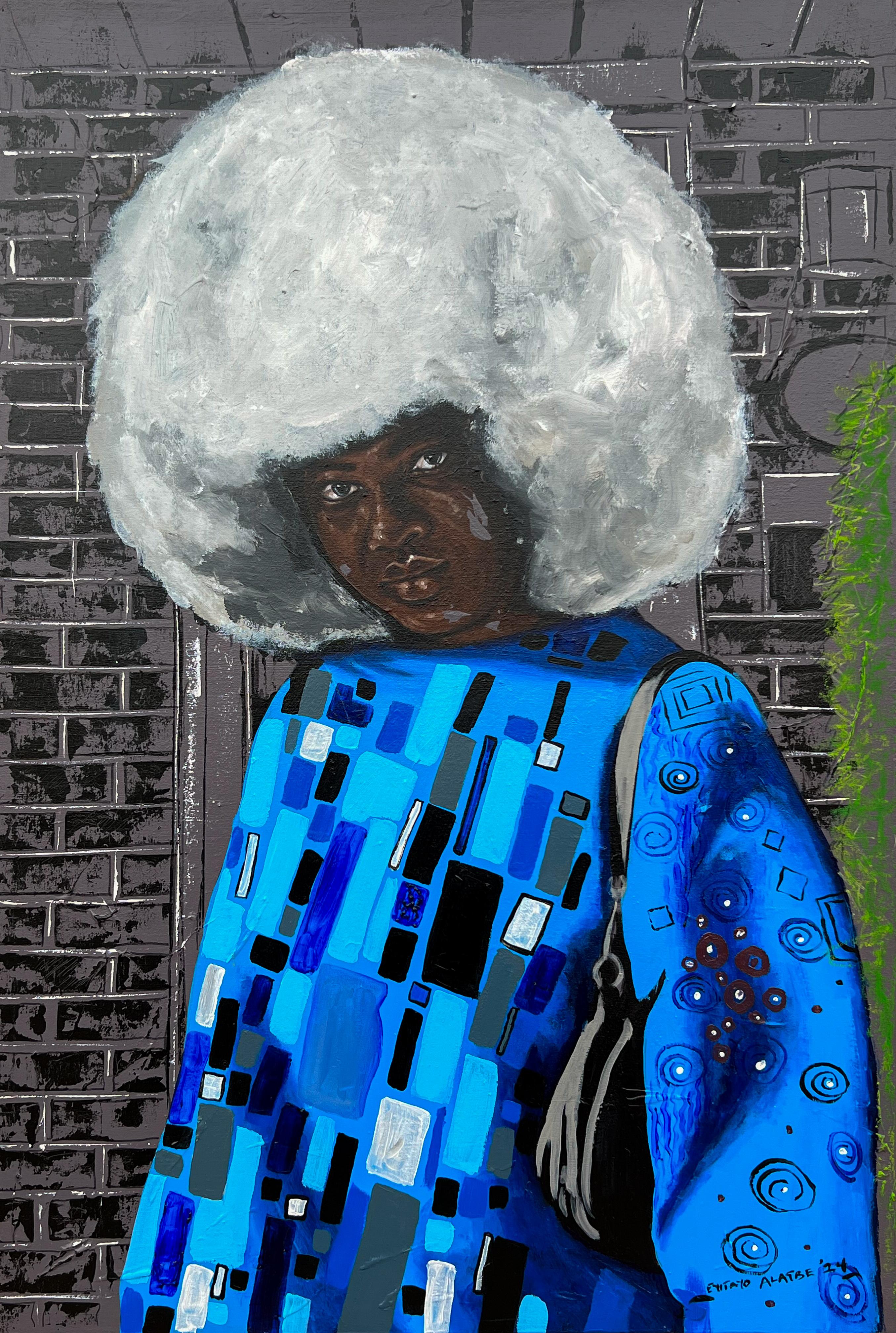 Figurative Painting de Eyitayo Alagbe  - Encontrar consuelo en tierra extranjera 1 - Siglo XXI, Contemporáneo, Retrato, Mujeres
