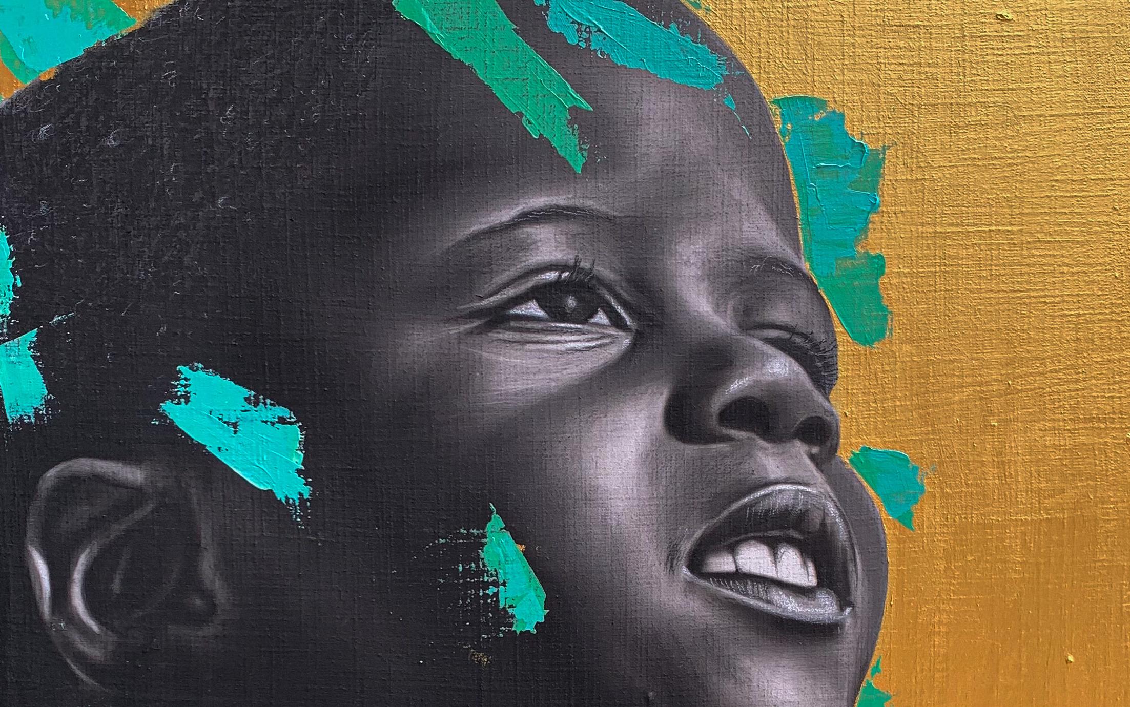 Future ambitions Wowed  - Black Portrait Painting by Eyitayo Alagbe 