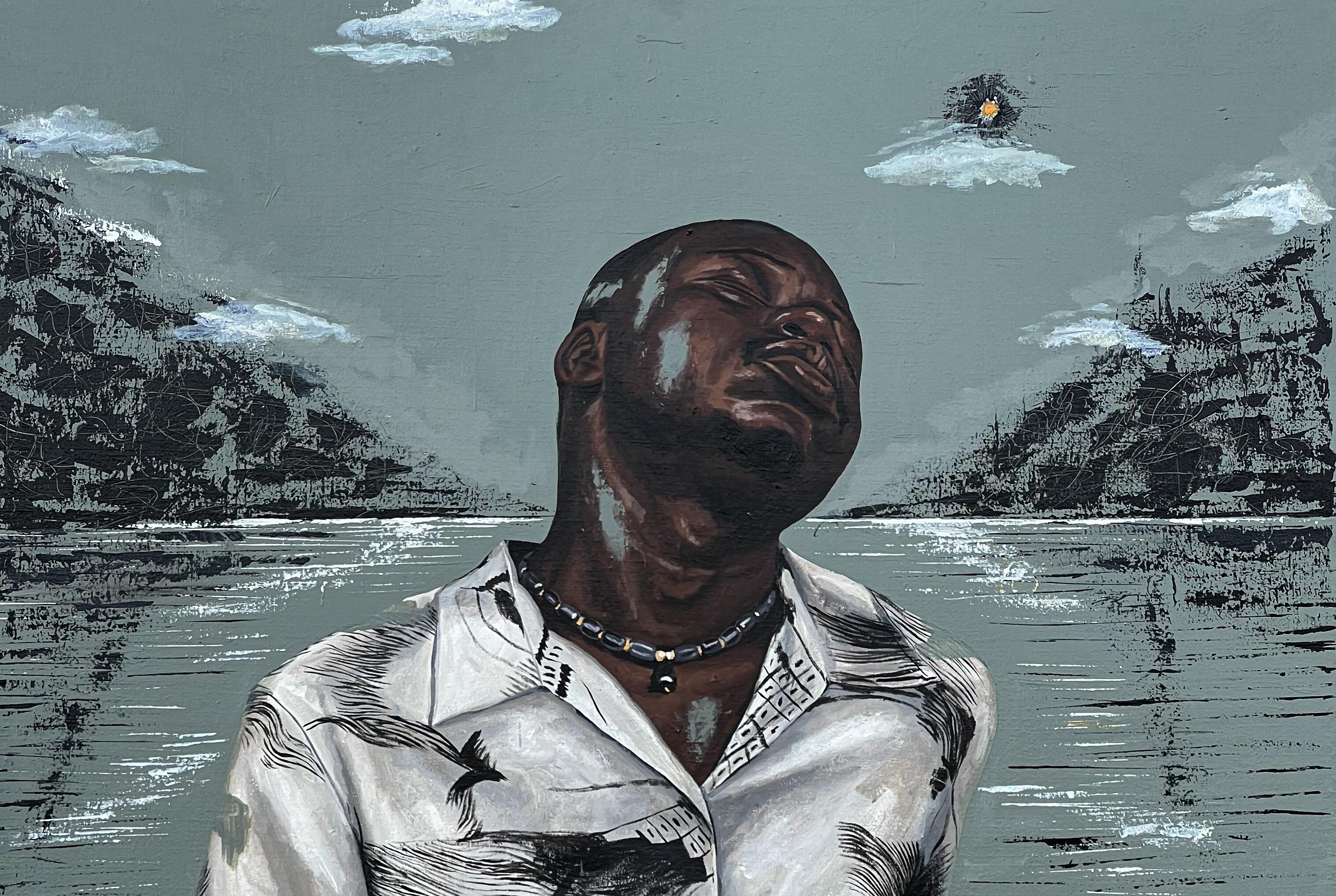 En mi soledad 1 - Siglo XXI, Contemporáneo, Figurativo, Técnica mixta, Hombres - Painting de Eyitayo Alagbe 