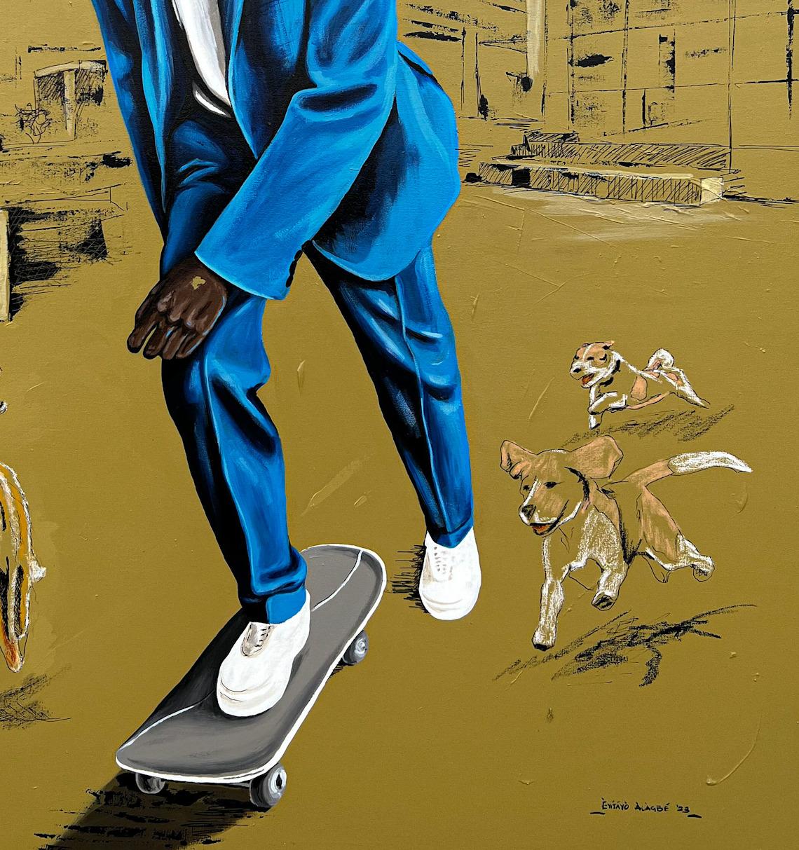 La vida como una montaña rusa 1 - Siglo XXI, Contemporáneo, Figurativo, Hombres Patinando en venta 1
