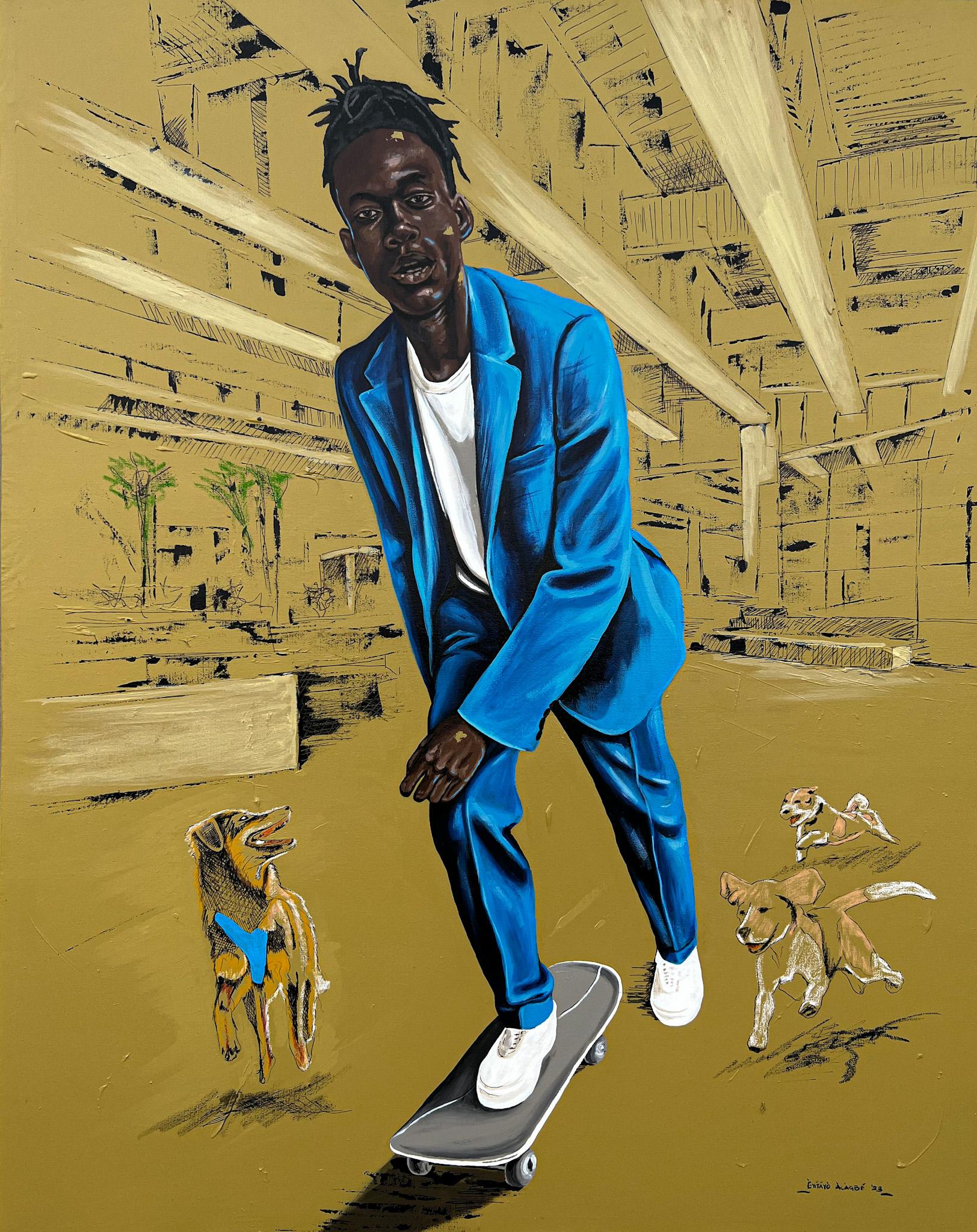 La vida como una montaña rusa 1 - Siglo XXI, Contemporáneo, Figurativo, Hombres Patinando