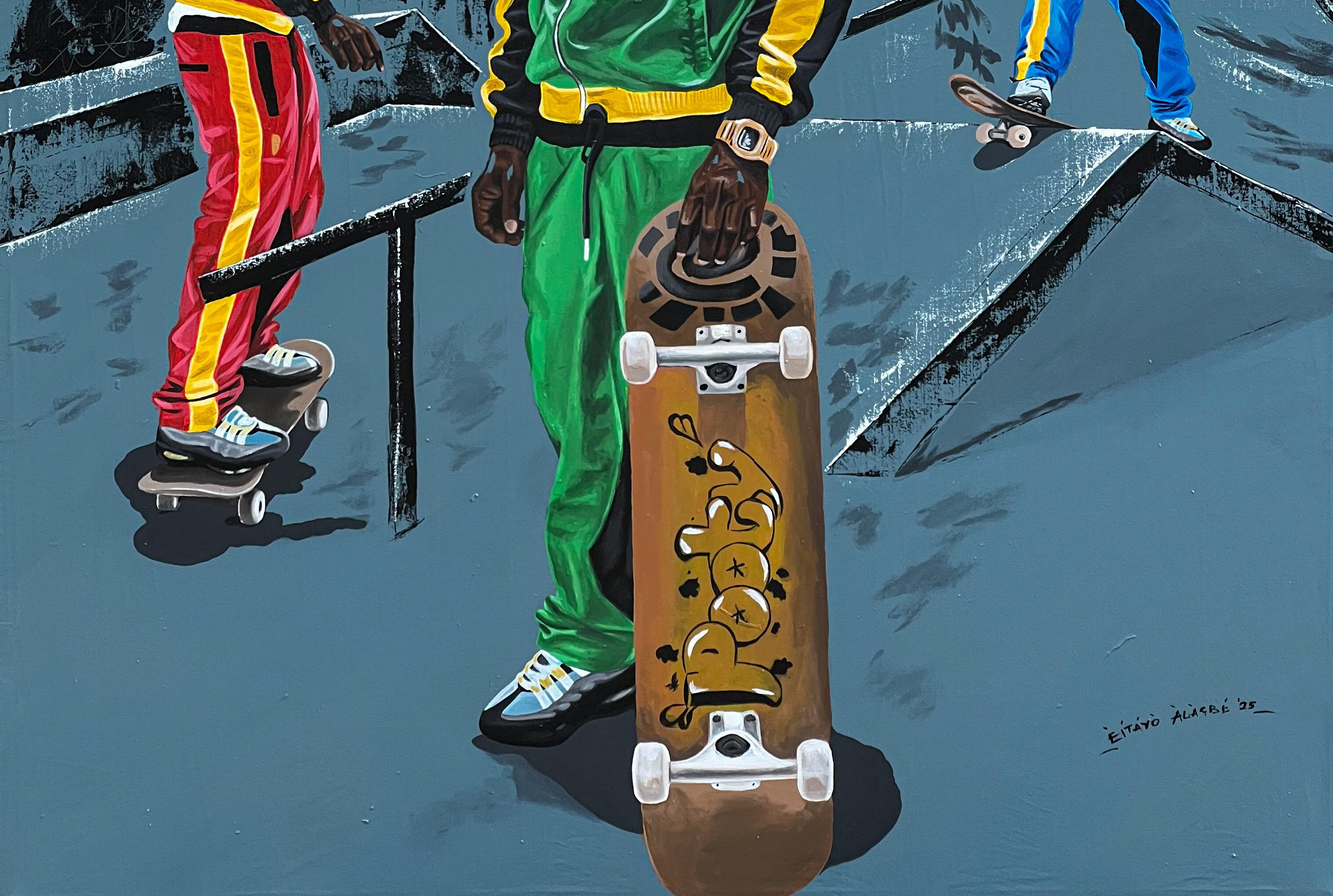 La vida como una montaña rusa 2 - Siglo XXI, Contemporáneo, Figurativo, Hombres Patinando en venta 1