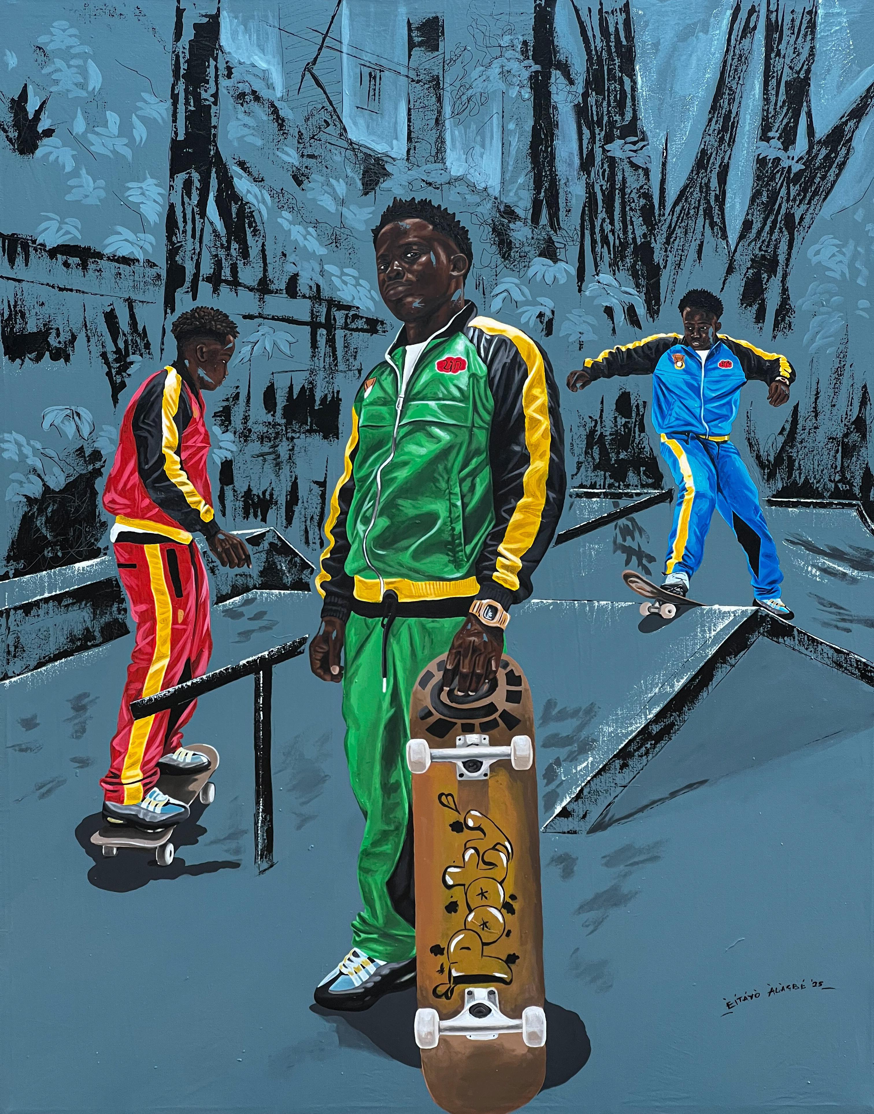 La vida como una montaña rusa 2 - Siglo XXI, Contemporáneo, Figurativo, Hombres Patinando