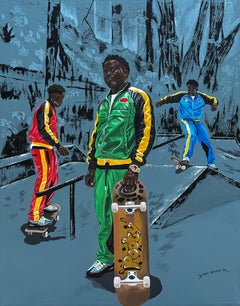 La vida como una montaña rusa 2 - Siglo XXI, Contemporáneo, Figurativo, Hombres Patinando