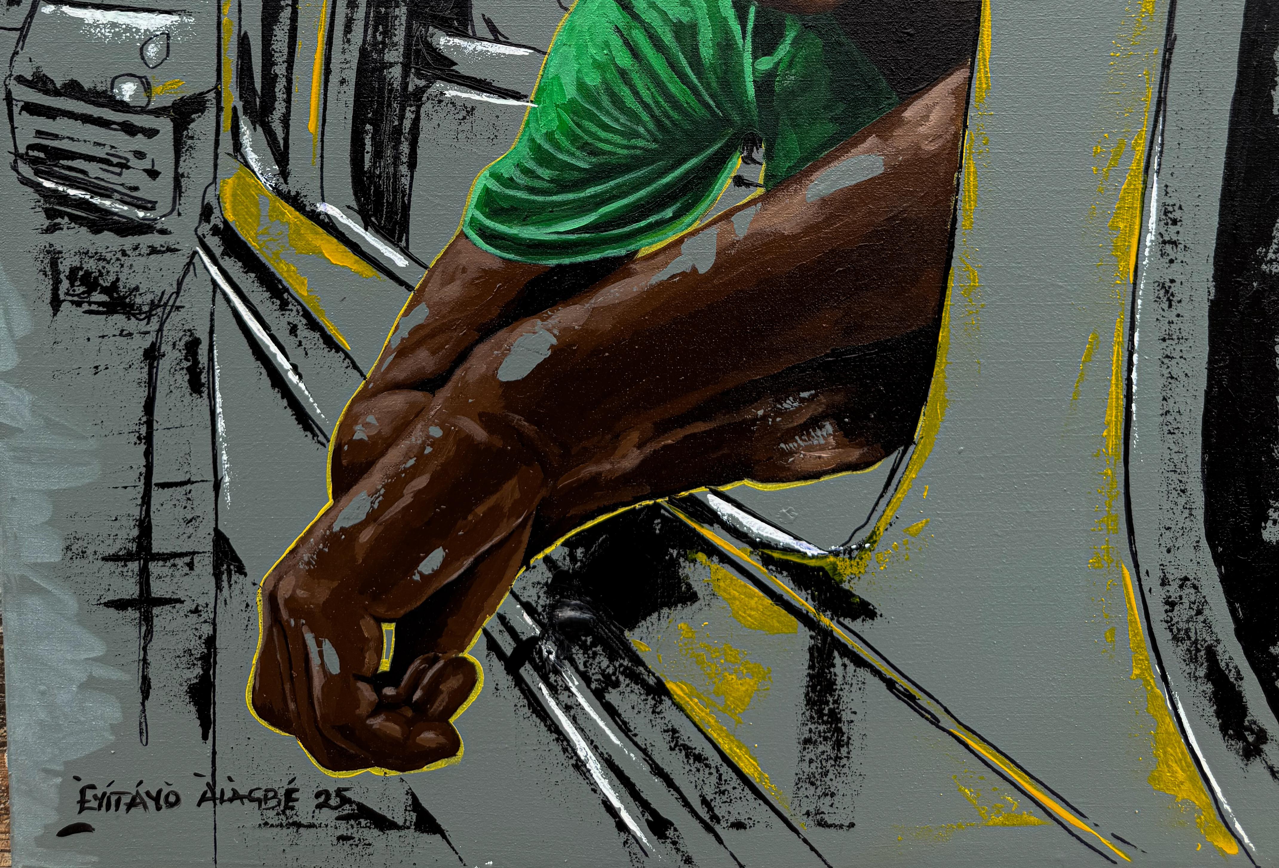 Life Journey 1 - 21. Jahrhundert Zeitgenössisch, Figurativ, Figurativ, Realismus (Grau), Figurative Painting, von Eyitayo Alagbe 
