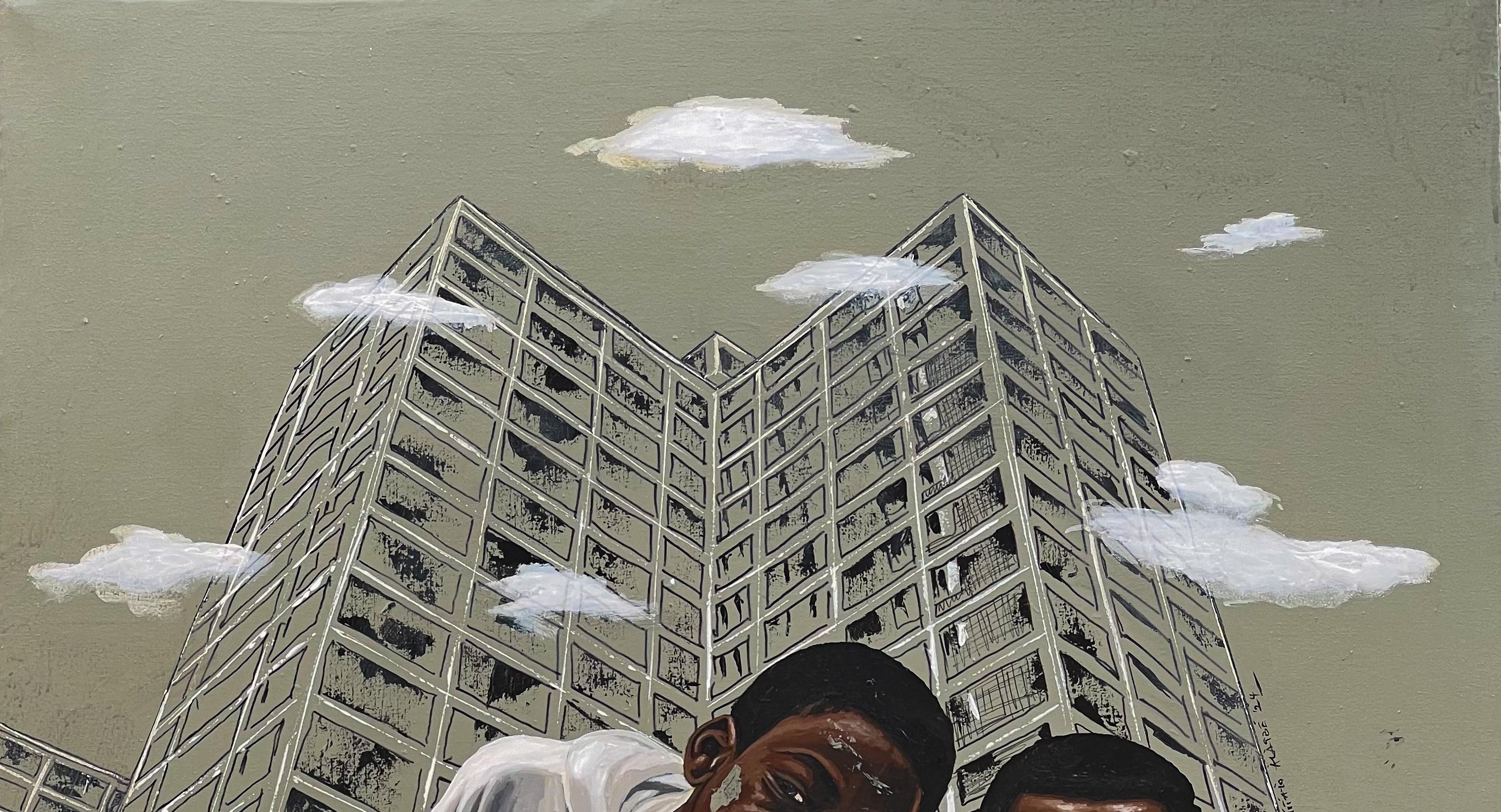 Me and My Guys 1 -21st Century Contemporary, Figurative, Mixed Media, Relaxation - Painting by Eyitayo Alagbe 