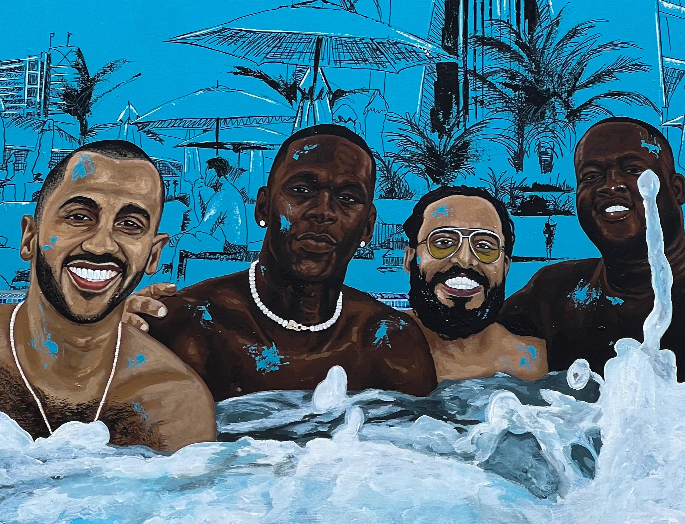 Me and My Guys 2 -21. Jahrhundert Zeitgenössisch, Figurativ, Mischtechnik, Entspannung im Angebot 2