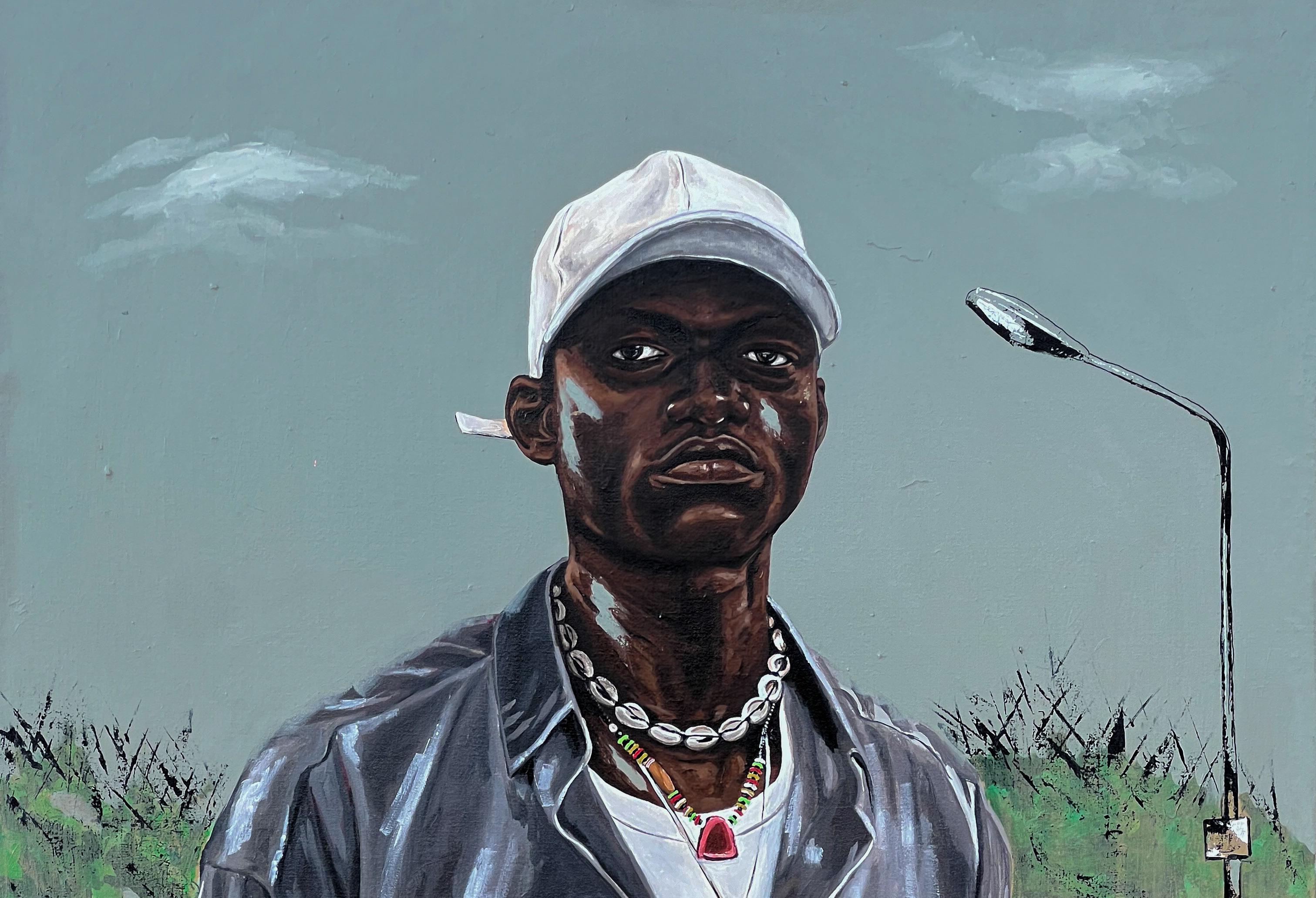 De pie - Siglo XXI, Contemporáneo, Figurativo, Retrato, Hombres, África - Mixed Media Art Realista de Eyitayo Alagbe 
