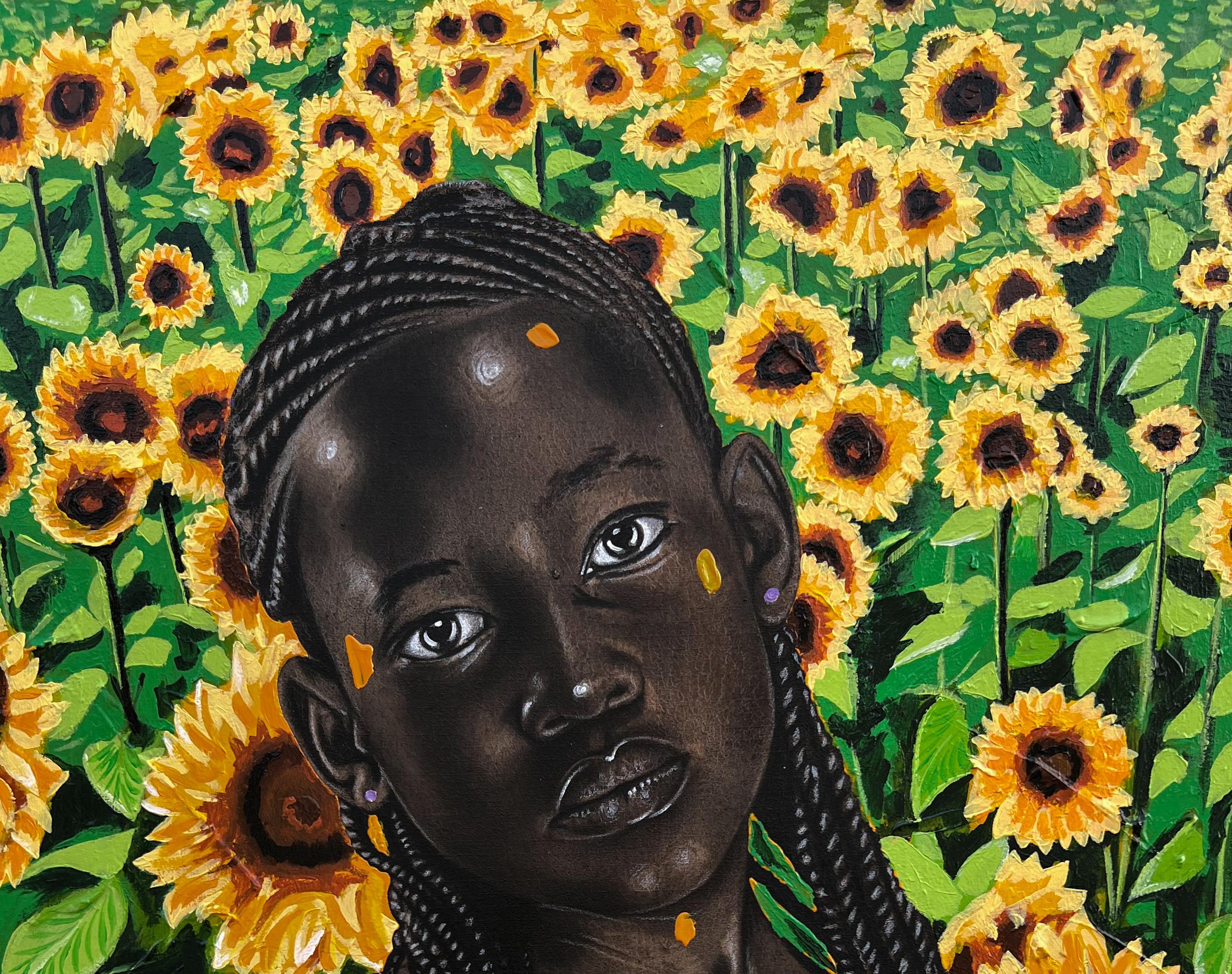 Sunflower Teaches Us So Much About Love - Expressionist Mixed Media Art by Eyitayo Alagbe 