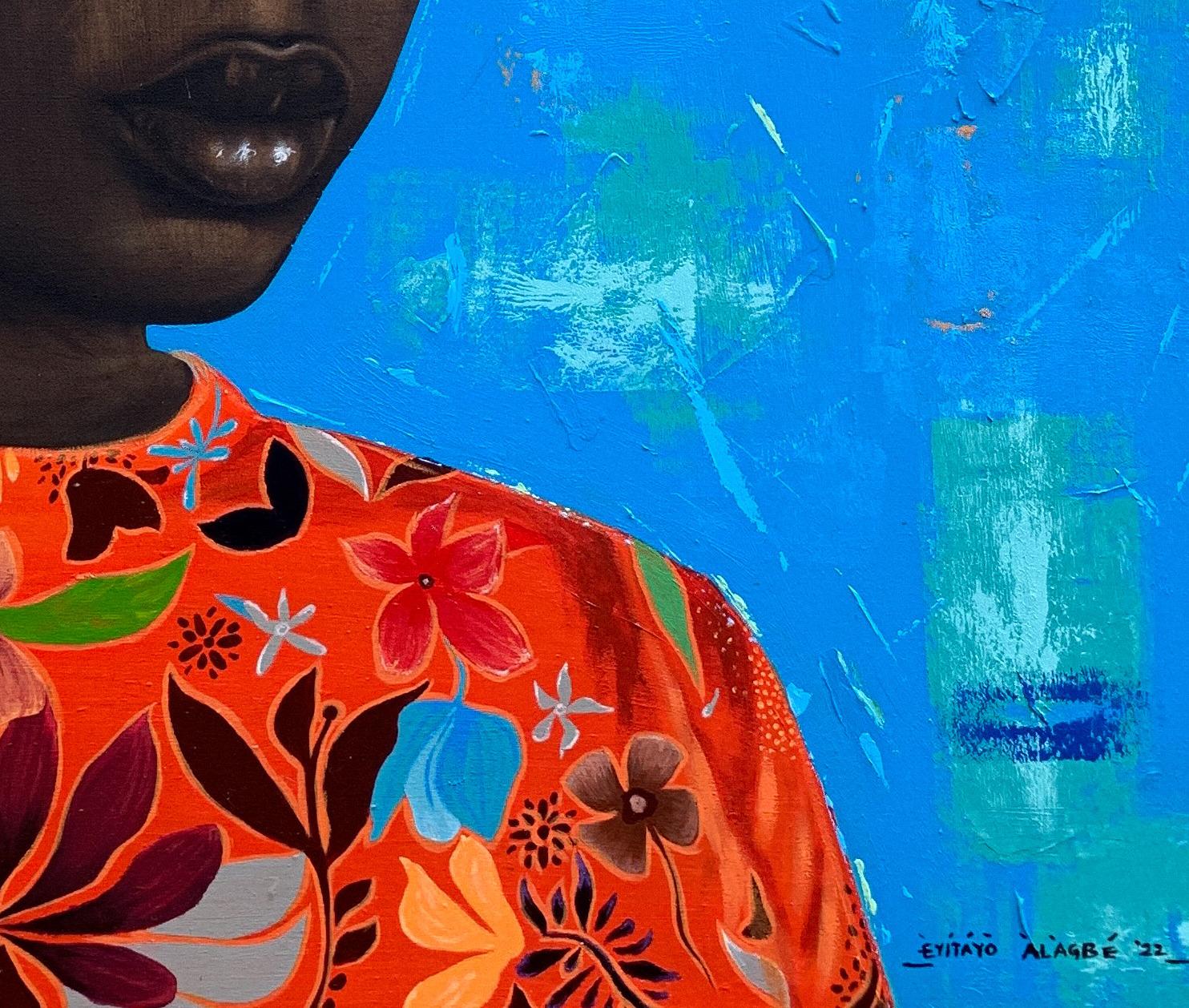 Thoughtful Damsel - 21st Century, Figurative Portrait, Women, African, Beautiful - Painting by Eyitayo Alagbe 