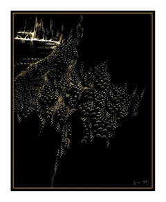 EYVIND EARLE Original PAINTING Scratchboard Signed Landscape Coastline Art oil