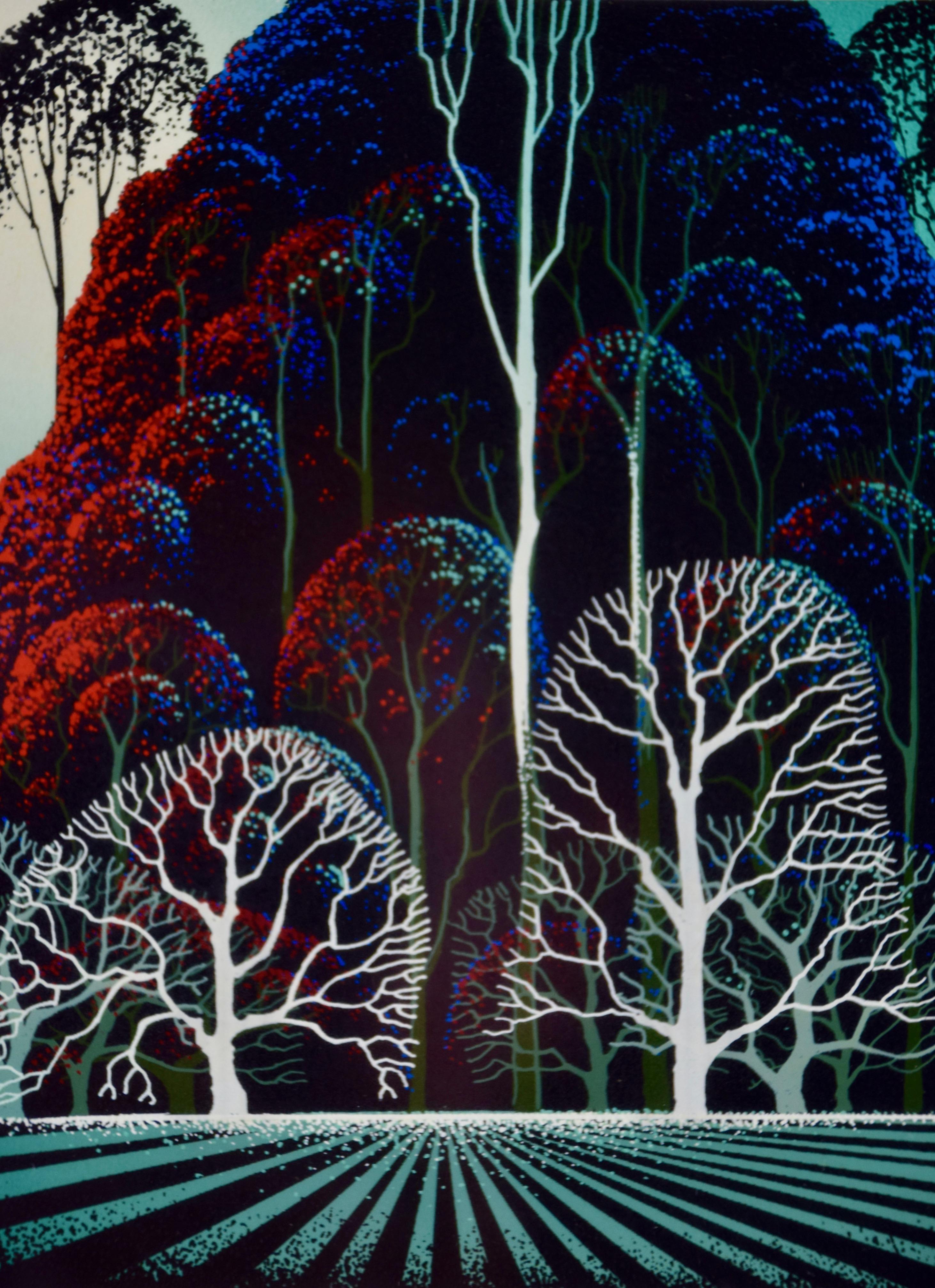 This striking contemporary abstract serigraph by Eyvind Earle (1916-2000)  is entitled 