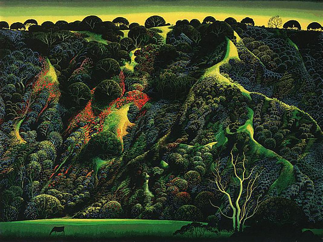 Eyvind Earle Landscape Print - EYVIND EARLE, "GARDNER'S RANCH" - 1991, SIGNED & NUMBERED SERIGRAPH