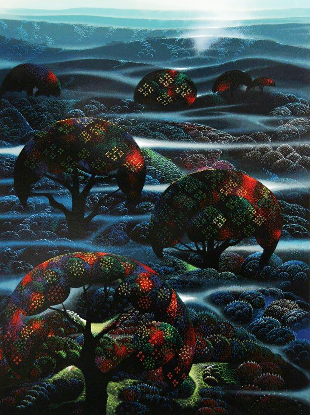Eyvind Earle Landscape Print - 'GARDER OF DREAMES' 1990