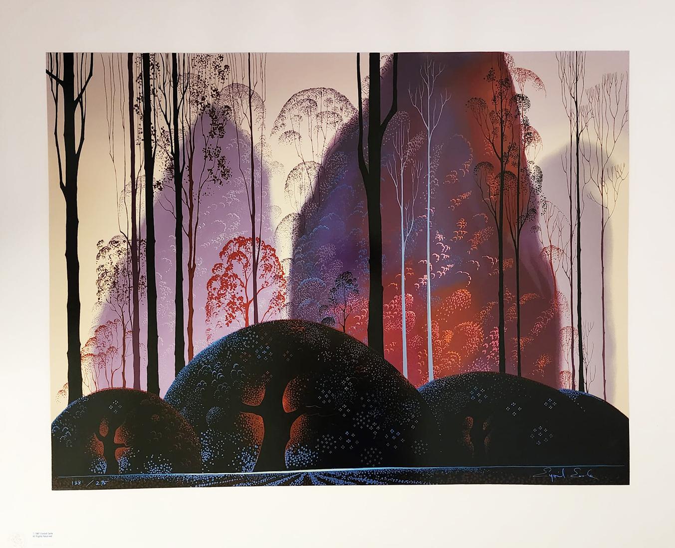 Eyvind Earle Landscape Print - 'Mauve, Red and Purple' 1987